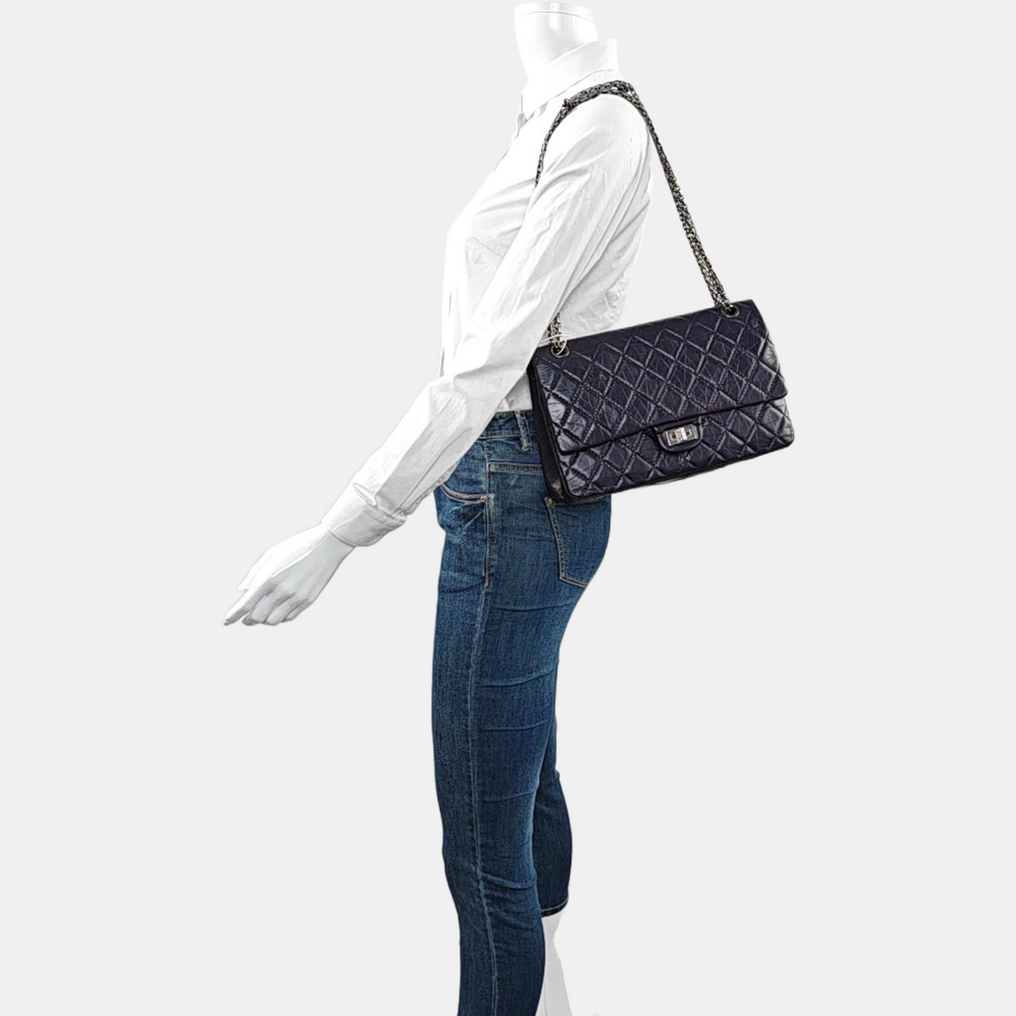 CHANEL 2.55 Large Purple Calfskin Quilted Chevron Single Shoulder Bag with Palladium Hardware-(SKU)-966463850