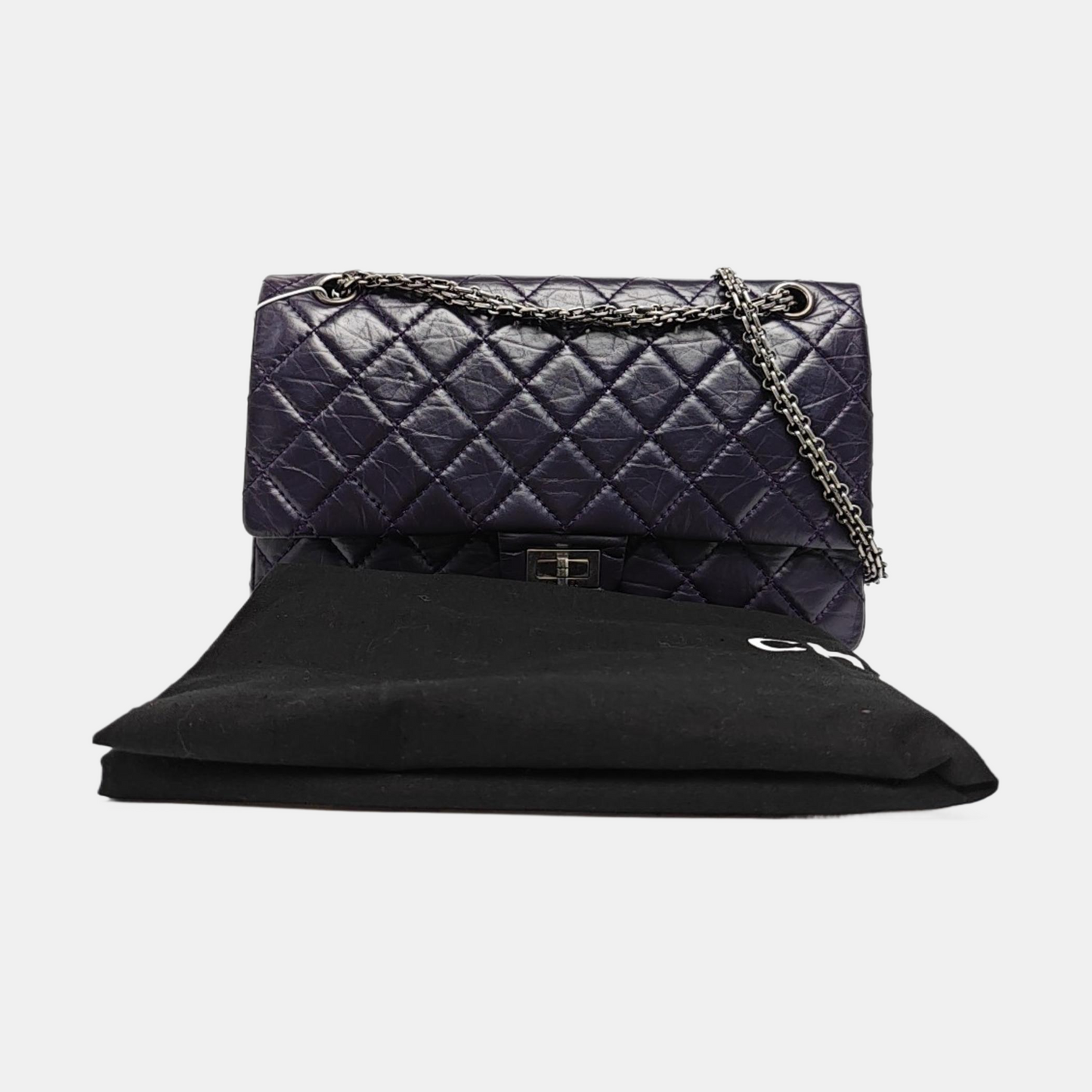 CHANEL 2.55 Large Purple Calfskin Quilted Chevron Single Shoulder Bag with Palladium Hardware-(SKU)-966463850