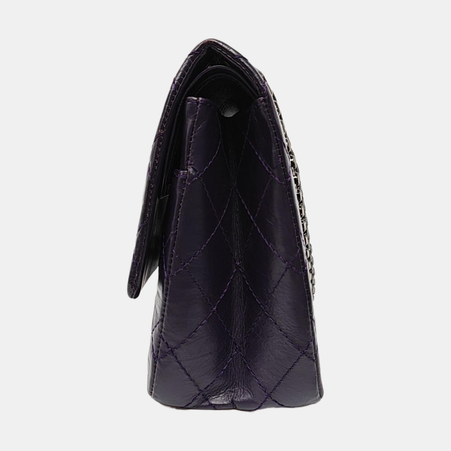 CHANEL 2.55 Large Purple Calfskin Quilted Chevron Single Shoulder Bag with Palladium Hardware-(SKU)-966463850