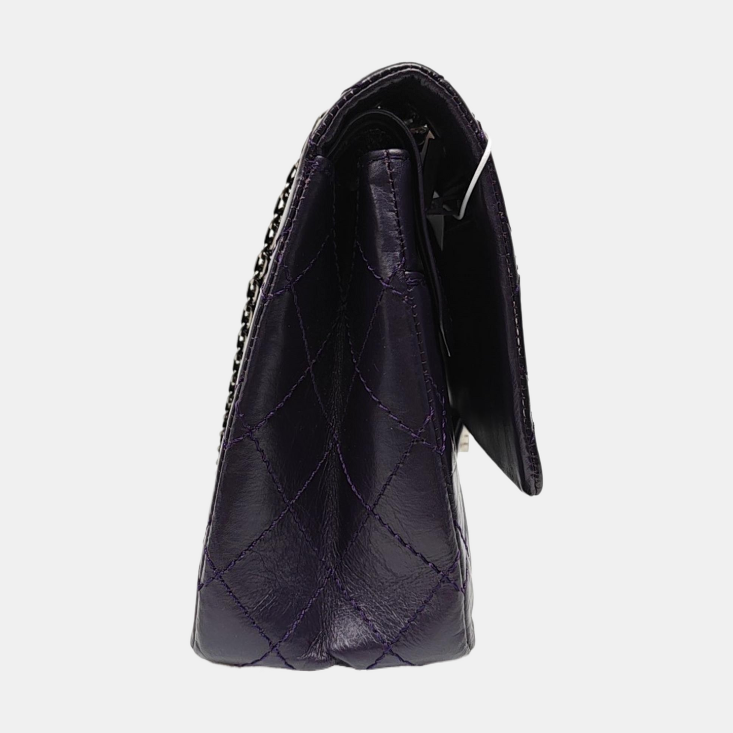 CHANEL 2.55 Large Purple Calfskin Quilted Chevron Single Shoulder Bag with Palladium Hardware-(SKU)-966463850