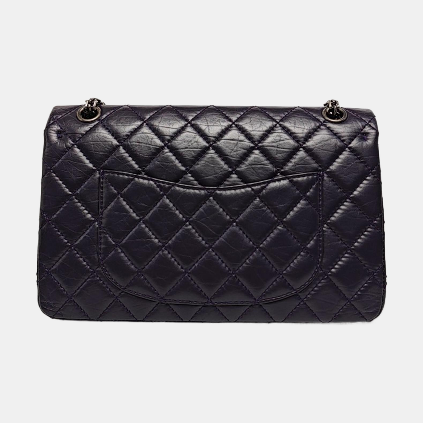 CHANEL 2.55 Large Purple Calfskin Quilted Chevron Single Shoulder Bag with Palladium Hardware-(SKU)-966463850