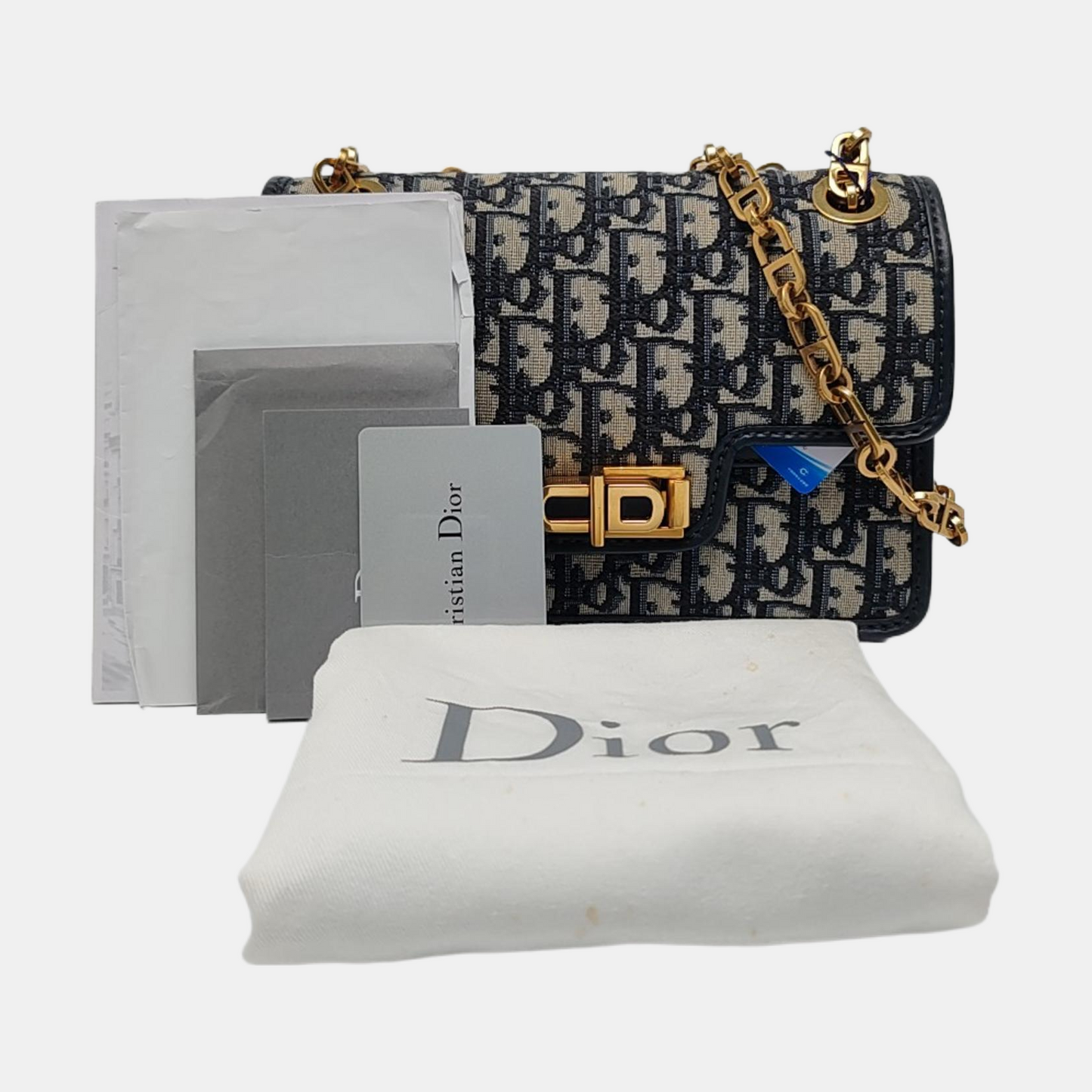 DIOR Dioraddict Blue Canvas Monogram Single Shoulder Bag and Crossbody with Gold Hardware-(SKU)-966513977