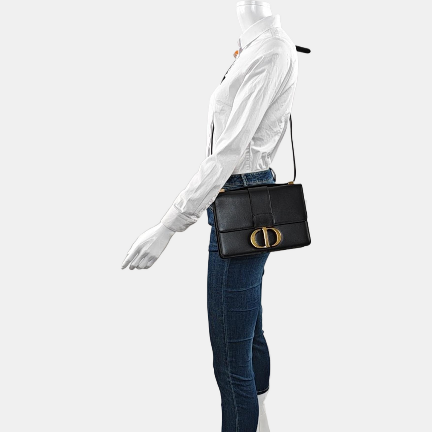 DIOR 30 Montaigne Black Leather Montaigne Bag Shoulder Bag Tote Bag Golden Hardware Removable Strap-(SKU)-966757024