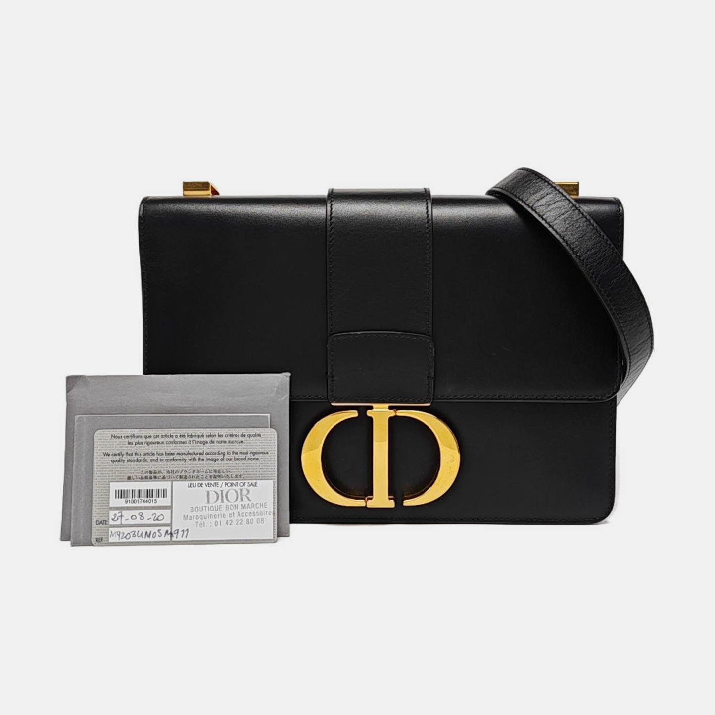DIOR 30 Montaigne Black Leather Montaigne Bag Shoulder Bag Tote Bag Golden Hardware Removable Strap-(SKU)-966757024