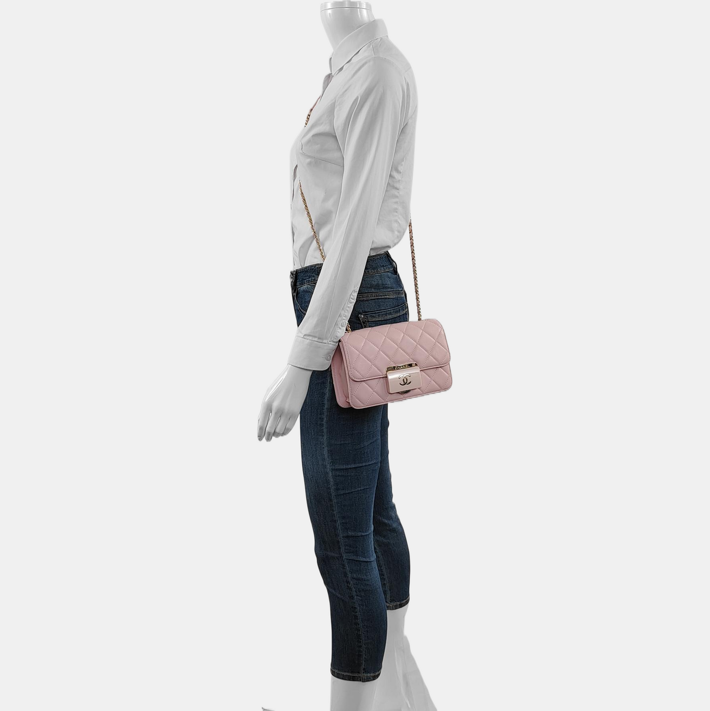CHANEL BEAUTY LOCK Mini Pink Lamb Calfskin Quilted Crossbody Bag Gold Hardware 22 Clasp-(SKU)-964781570