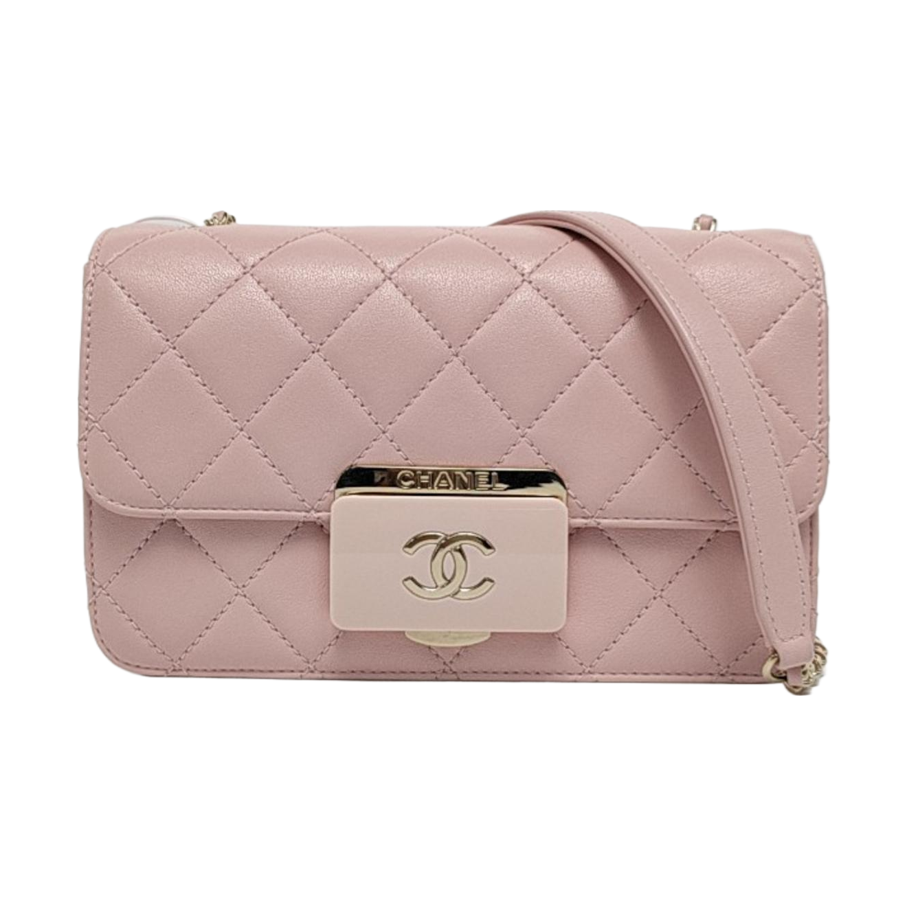 CHANEL BEAUTY LOCK Mini Pink Lamb Calfskin Quilted Crossbody Bag Gold Hardware 22 Clasp-(SKU)-964781570