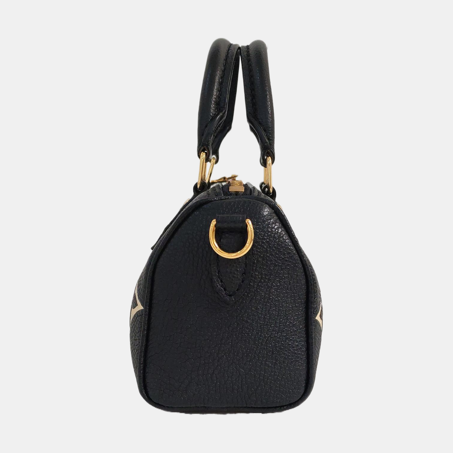 LOUIS VUITTON SPEEDY Nano Black Calfskin Monogram Embossed Boston Bag Shoulder Bag Tote Bag Crossbody Bag Gold Hardware Removable Strap-(SKU)-966570121
