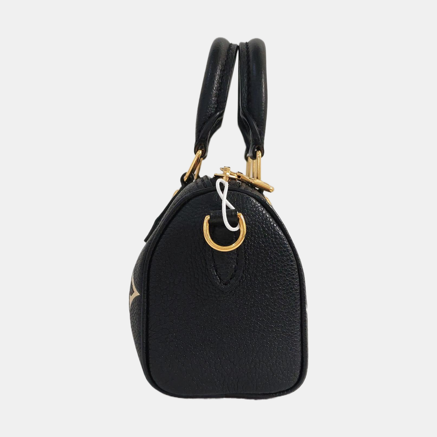 LOUIS VUITTON SPEEDY Nano Black Calfskin Monogram Embossed Boston Bag Shoulder Bag Tote Bag Crossbody Bag Gold Hardware Removable Strap-(SKU)-966570121