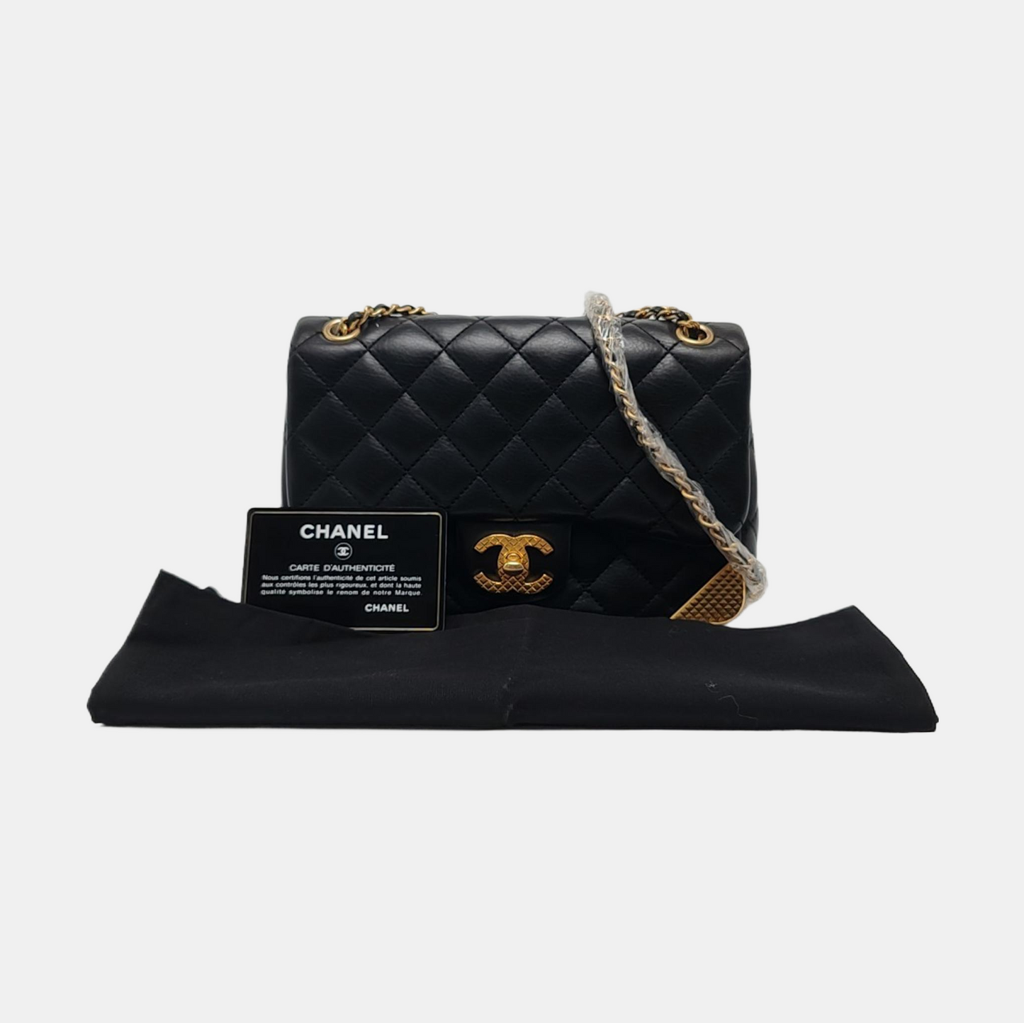 CHANEL CLASSIC FLAP Mini Black Leather Grained Quilted Crossbody Bag Single Shoulder Bag with Gold Hardware 24 opening-(SKU)-966396752