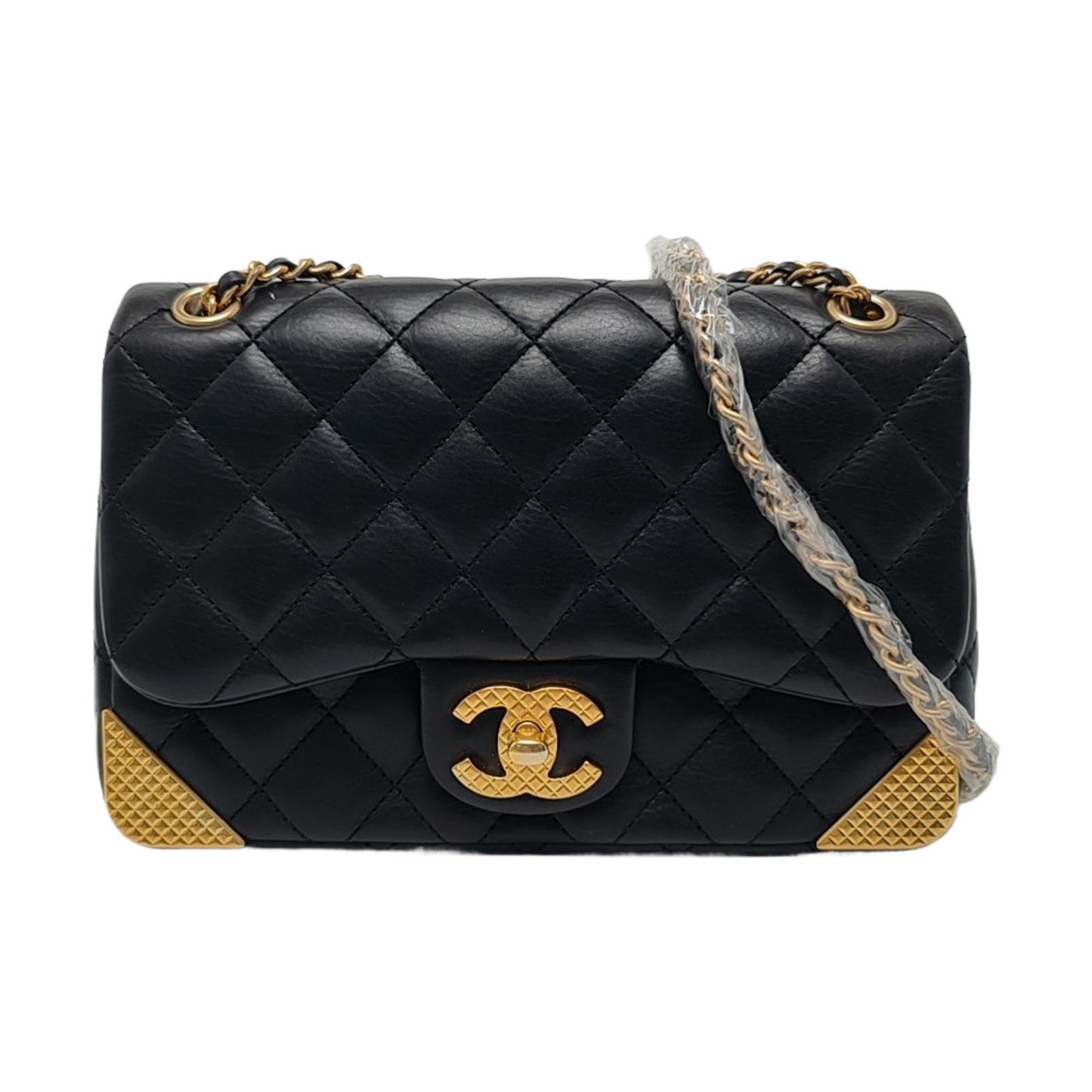 CHANEL CLASSIC FLAP Mini Black Leather Grained Quilted Crossbody Bag Single Shoulder Bag with Gold Hardware 24 opening-(SKU)-966396752