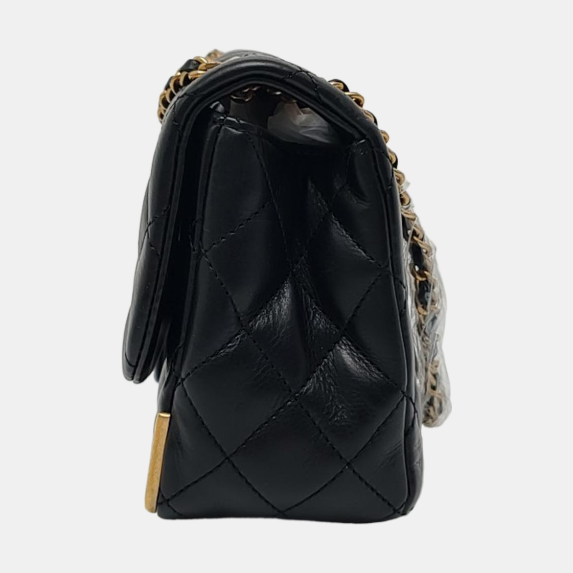 CHANEL CLASSIC FLAP Mini Black Leather Grained Quilted Crossbody Bag Single Shoulder Bag with Gold Hardware 24 opening-(SKU)-966396752