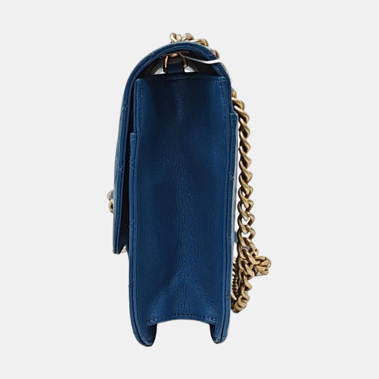 CHANEL FRONT CHAIN FLAP BAG Blue Lamb Skin Quilted Shoulder Bag with Chain Strap, Gold Hardware, 24 Flap-(SKU)-966738258