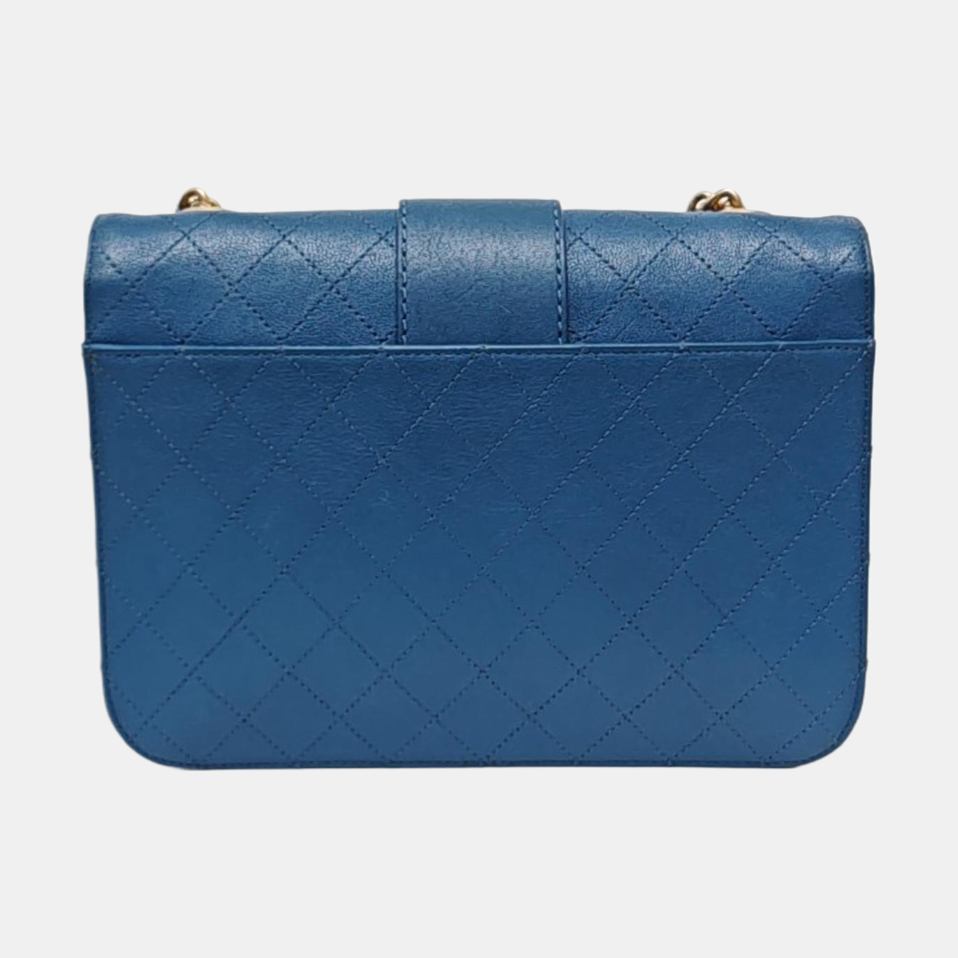 CHANEL FRONT CHAIN FLAP BAG Blue Lamb Skin Quilted Shoulder Bag with Chain Strap, Gold Hardware, 24 Flap-(SKU)-966738258