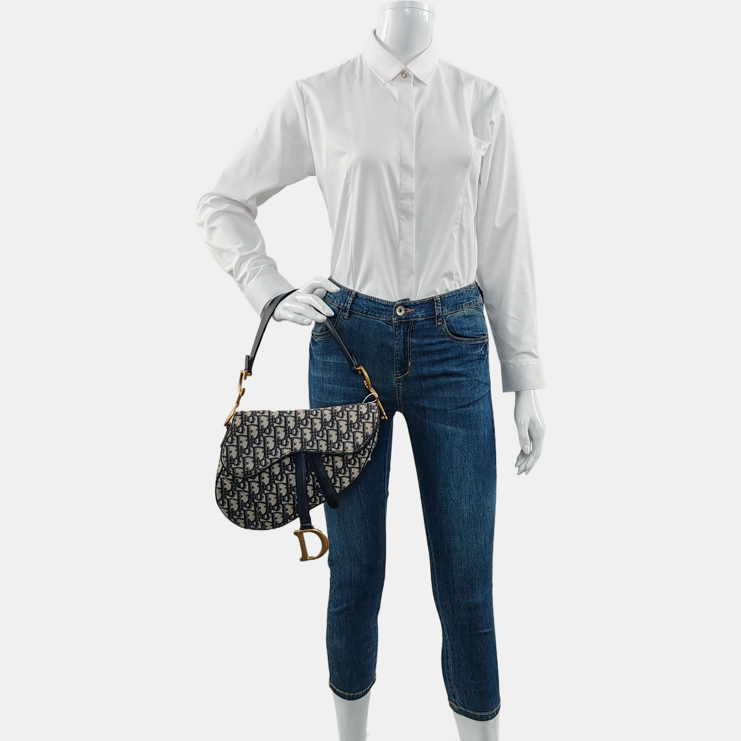 DIOR Saddle Small Size Blue Canvas Monogram Saddle Bag Single Shoulder Bag Golden Hardware-(SKU)-966733387