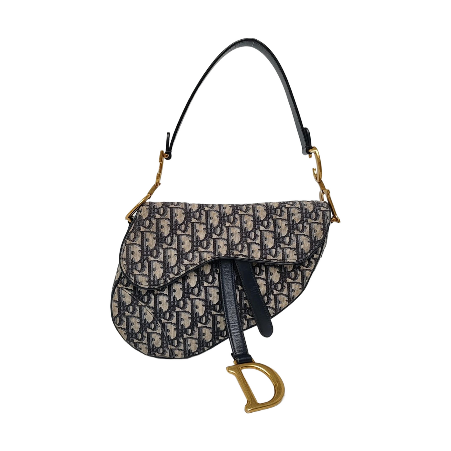 DIOR Saddle Small Size Blue Canvas Monogram Saddle Bag Single Shoulder Bag Golden Hardware-(SKU)-966733387