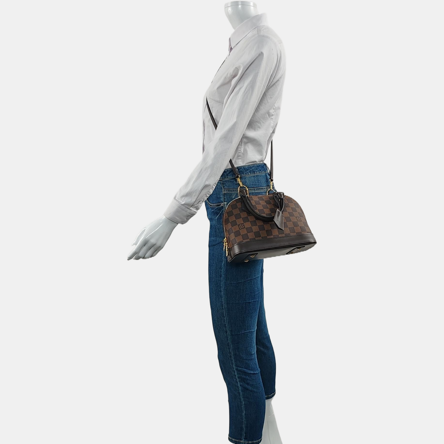 LOUIS VUITTON ALMA BB Brown Coated Canvas Monogram Checkerboard Shell Bag Shoulder Bag Crossbody Bag Golden Hardware Removable Strap-(SKU)-967078439