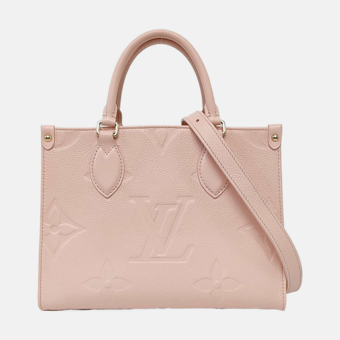 LOUIS VUITTON ONTHEGO Small Light Pink Calfskin Monogram Embossed Jungle Bag Single Shoulder Bag Handbag Detachable Strap-(SKU)-966381048