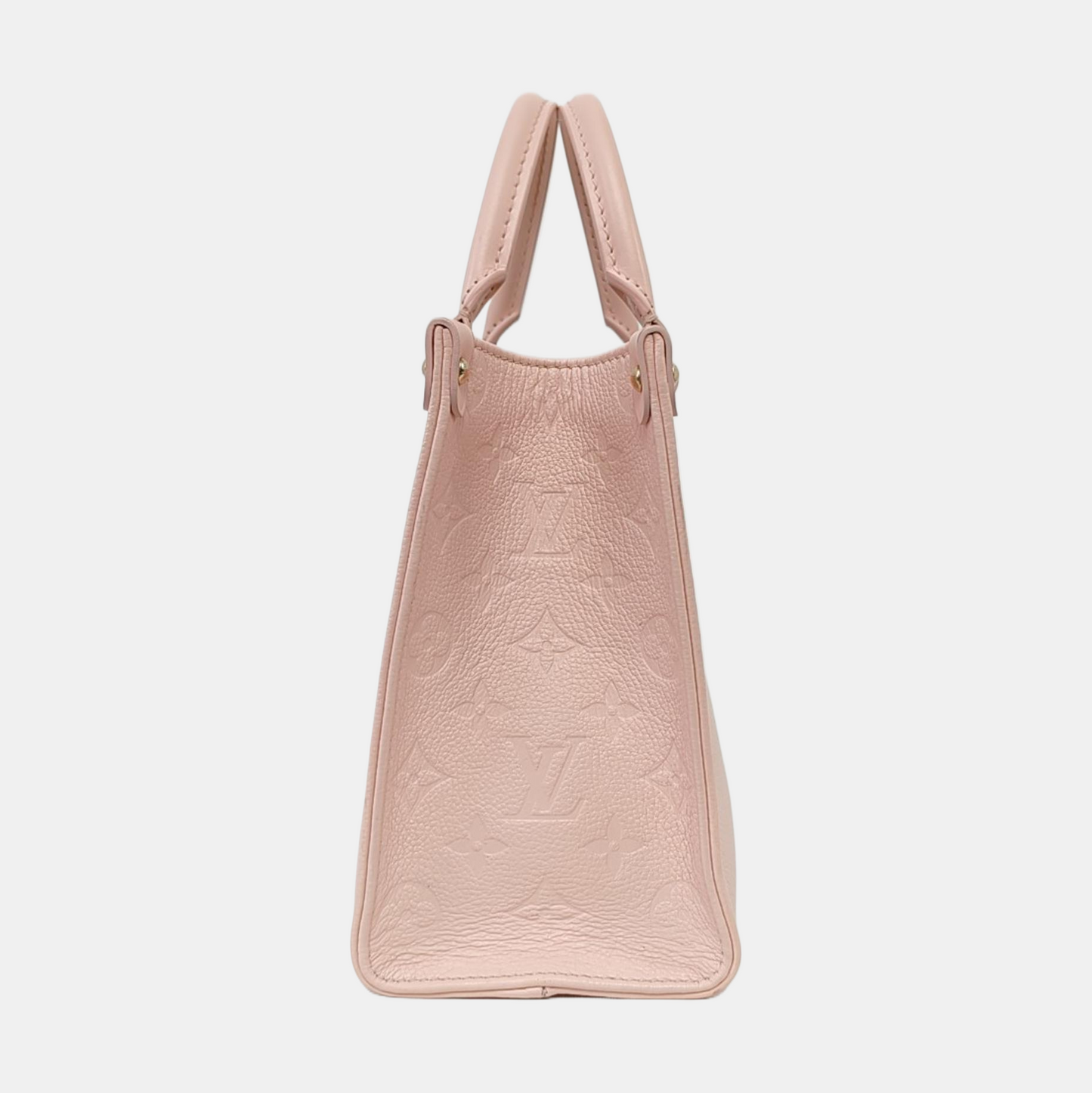 LOUIS VUITTON ONTHEGO Small Light Pink Calfskin Monogram Embossed Jungle Bag Single Shoulder Bag Handbag Detachable Strap-(SKU)-966381048