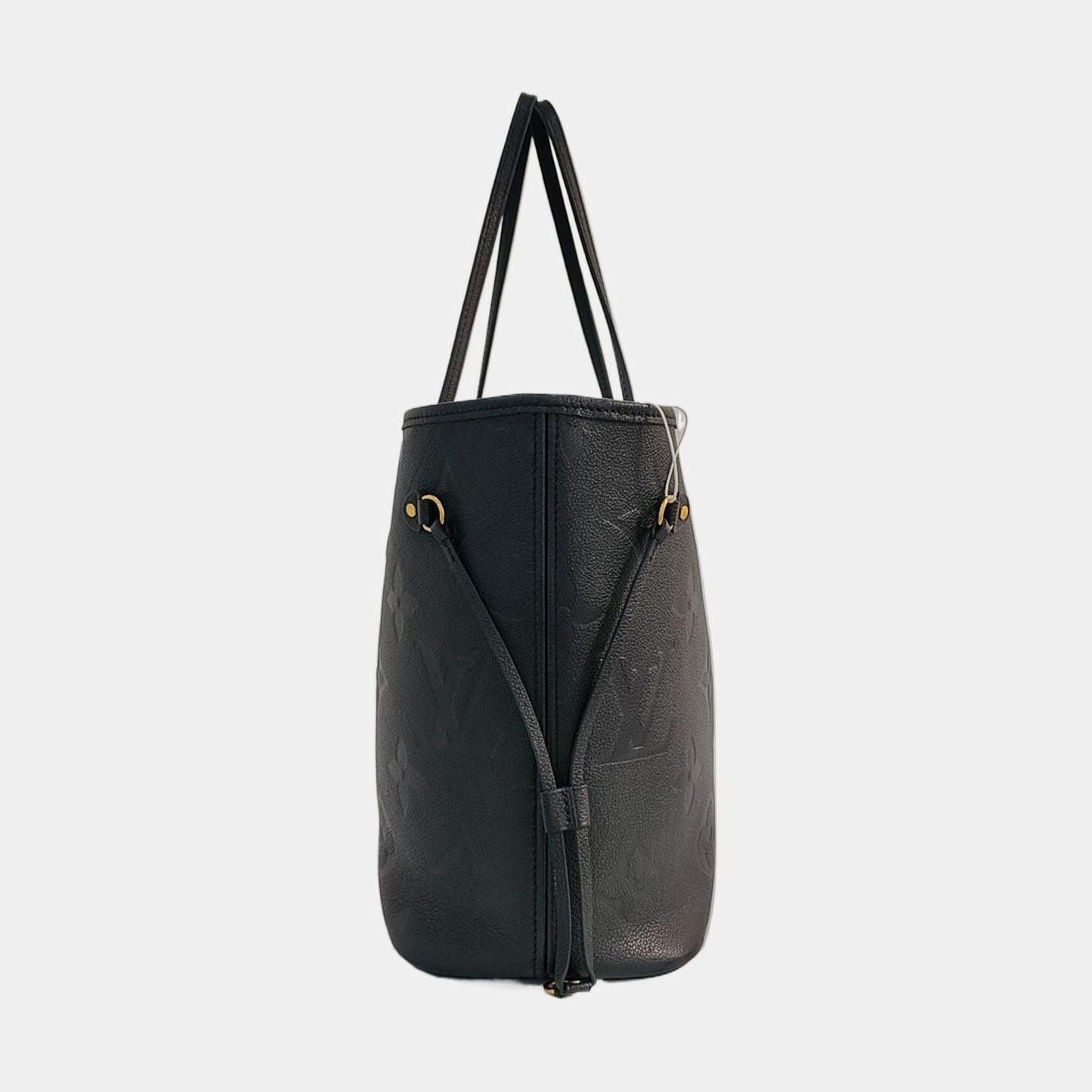LOUIS VUITTON NEVERFULL Medium Black Calfskin Monogram Embossed Tote Bag Shoulder Bag Handbag Pockets-(SKU)-966842664