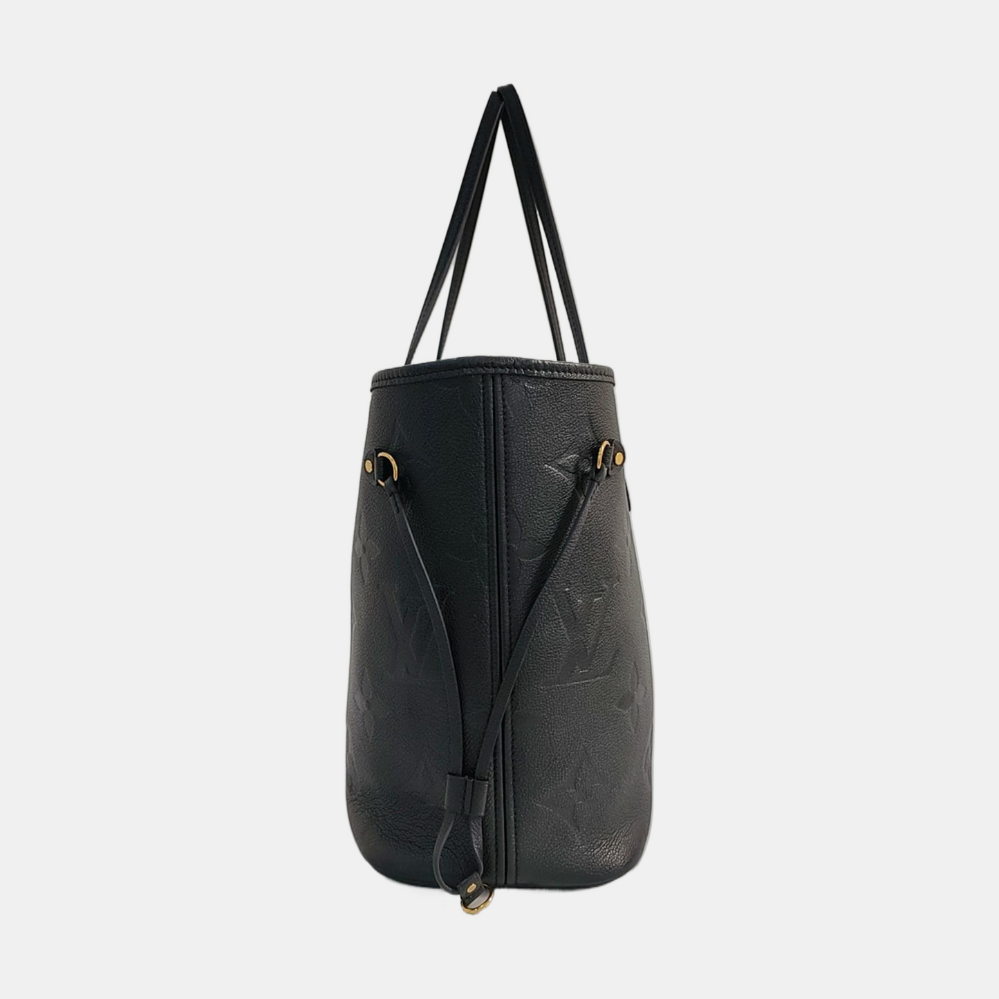 LOUIS VUITTON NEVERFULL Medium Black Calfskin Monogram Embossed Tote Bag Shoulder Bag Handbag Pockets-(SKU)-966842664