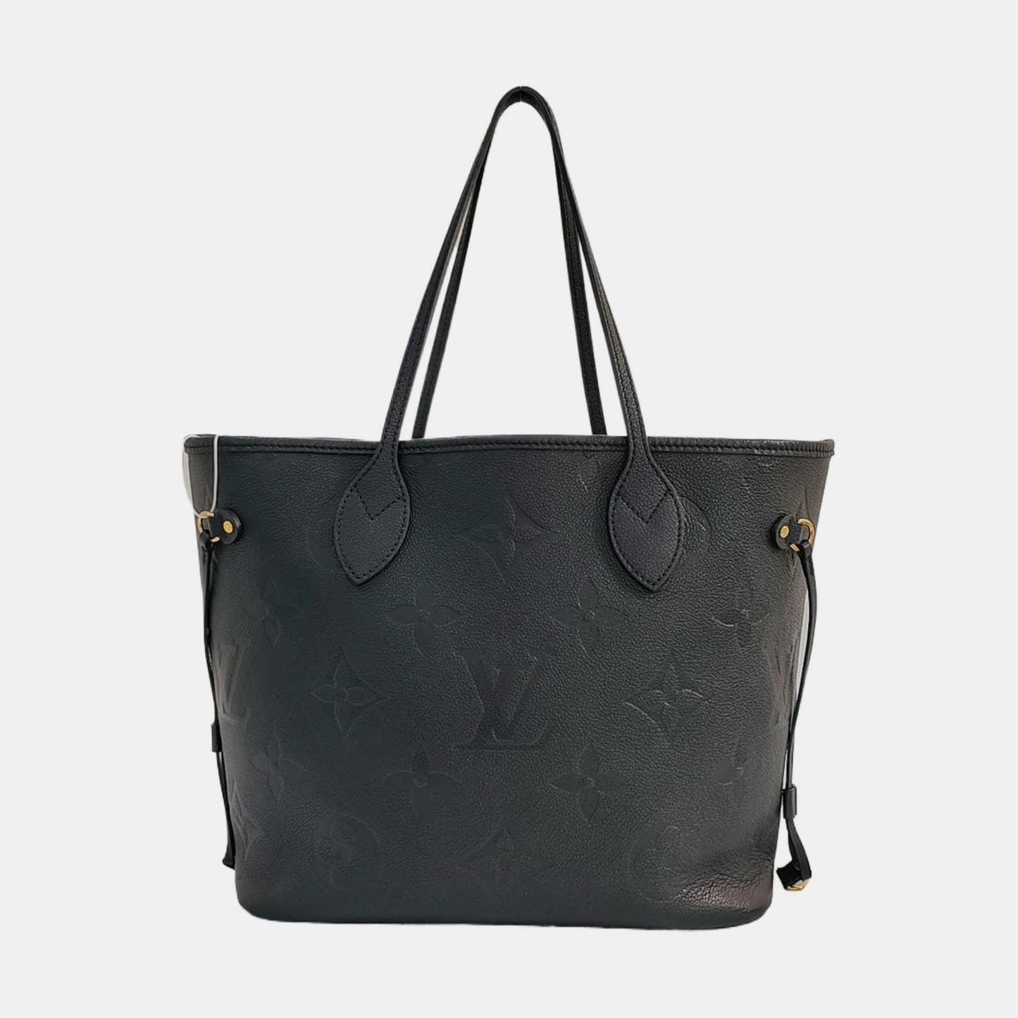 LOUIS VUITTON NEVERFULL Medium Black Calfskin Monogram Embossed Tote Bag Shoulder Bag Handbag Pockets-(SKU)-966842664