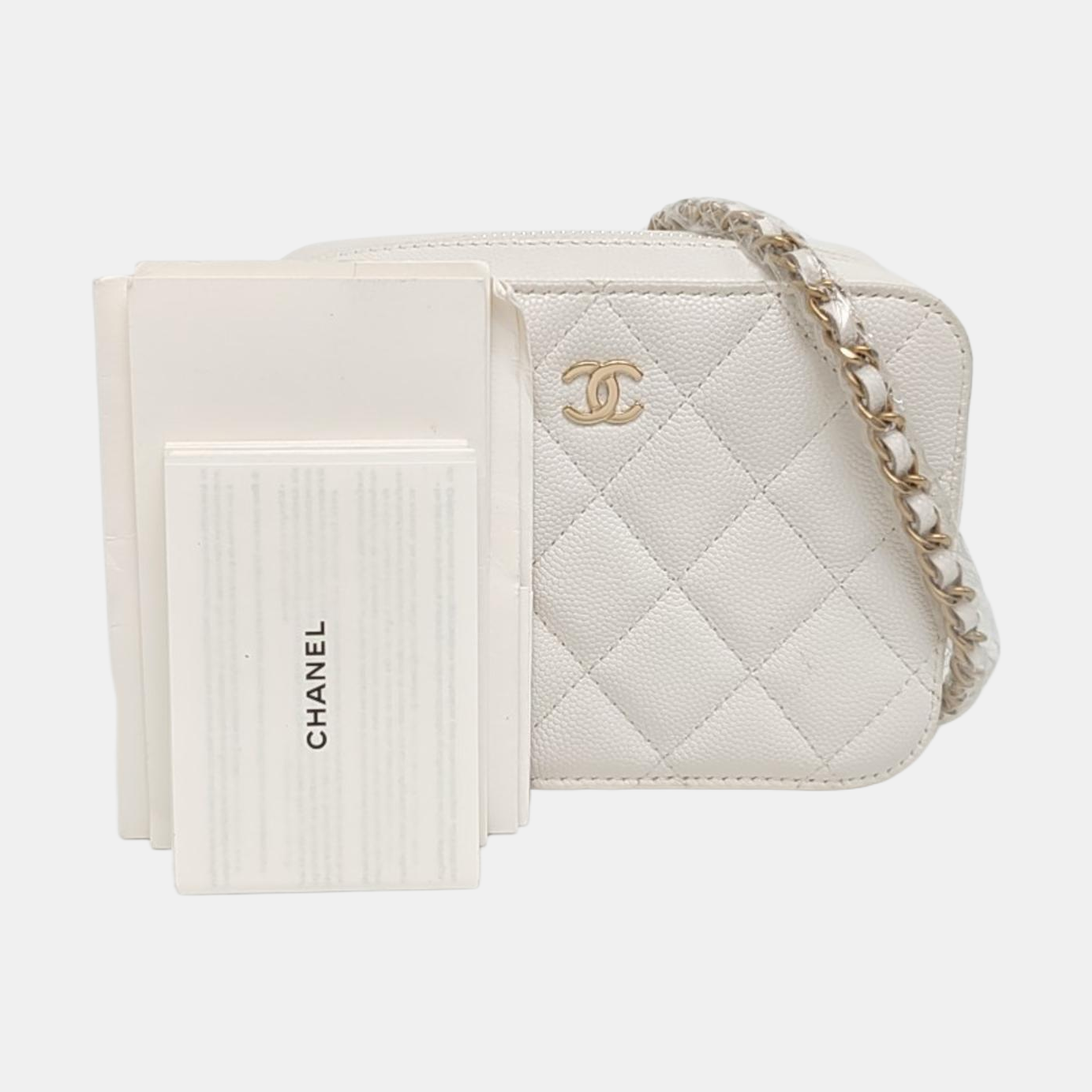 CHANEL SURPIQUE White Calfskin Quilted Monogram Crossbody Single Shoulder Bag with Gold Hardware-(SKU)-966839667
