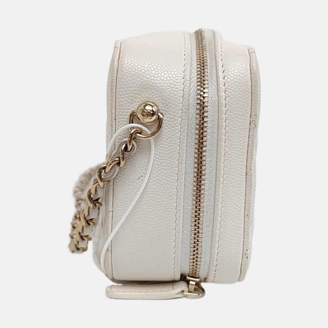 CHANEL SURPIQUE White Calfskin Quilted Monogram Crossbody Single Shoulder Bag with Gold Hardware-(SKU)-966839667