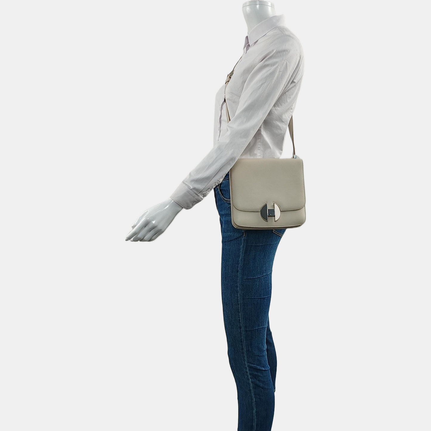 HERMÈS 2002 20 Cement Grey Evercolor Calfskin Crossbody Shoulder Bag with Silver Hardware, C-(SKU)-966838691