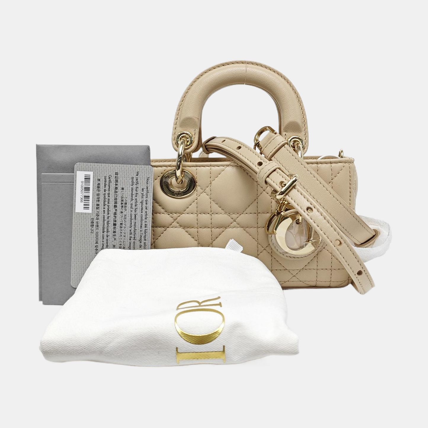 DIOR Lady D-Joy Super mini size beige lamb leather diamond quilting crossbody bag shoulder bag handbag golden hardware 2 detachable shoulder straps-(SKU)-966635489
