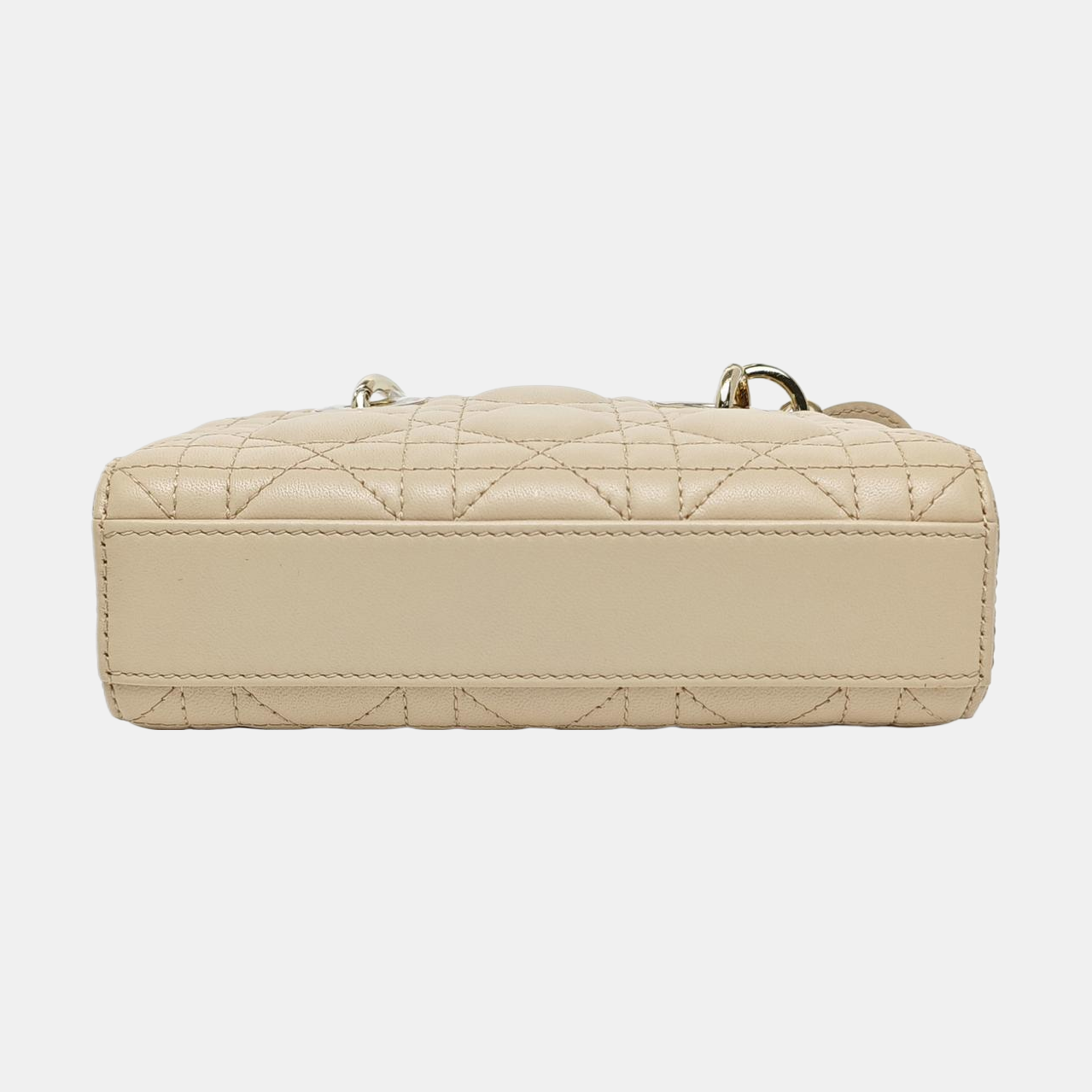 DIOR Lady D-Joy Super mini size beige lamb leather diamond quilting crossbody bag shoulder bag handbag golden hardware 2 detachable shoulder straps-(SKU)-966635489