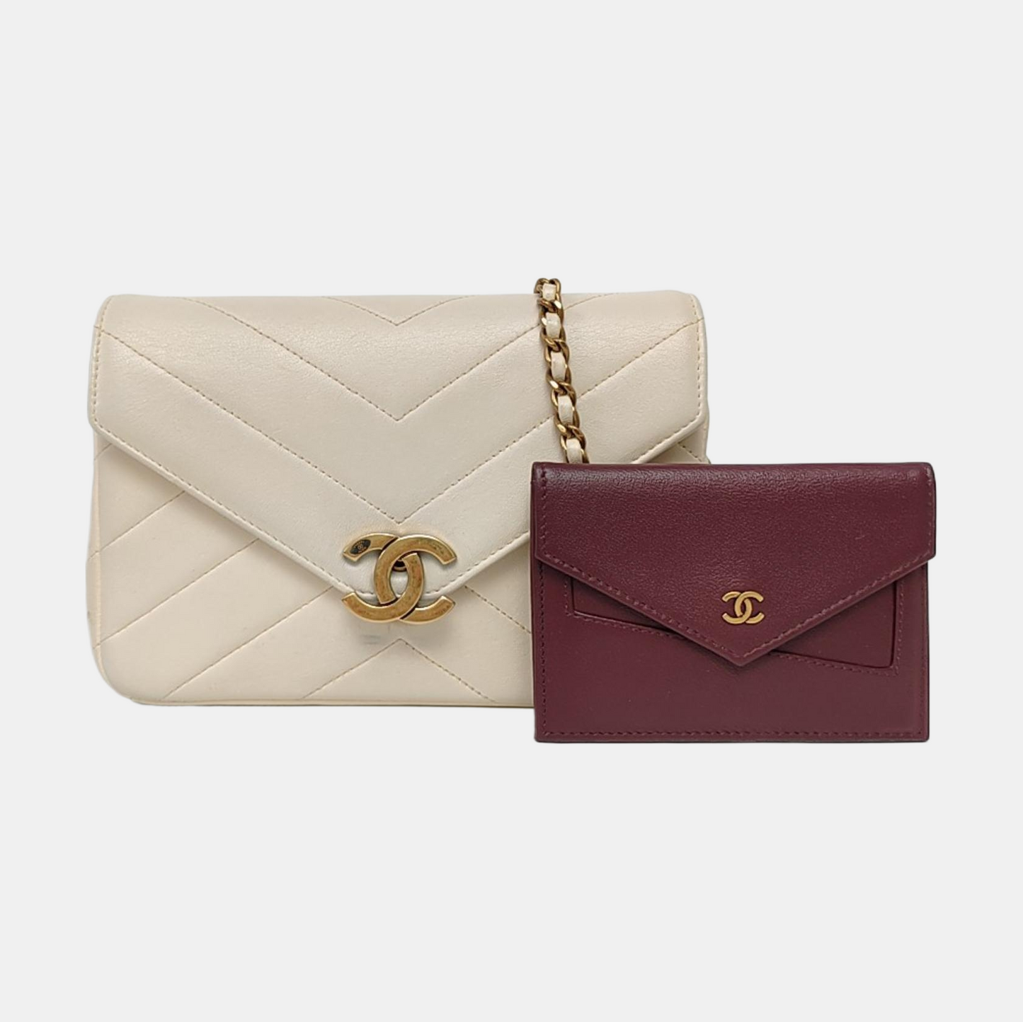 CHANEL THREAD AROUND White Lamb Skin Quilted V Pattern Shoulder Bag Crossbody Bag Gold Hardware 22 Opening Pockets-(SKU)-966841707