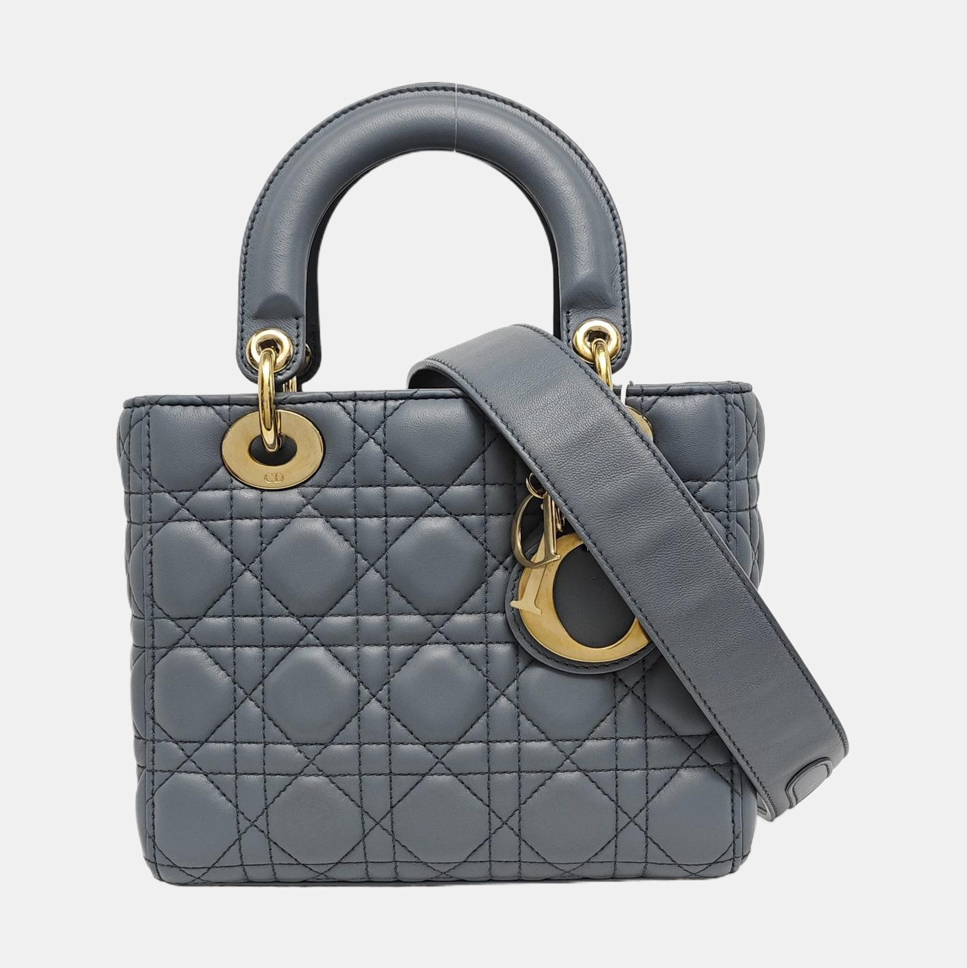 DIOR Lady Dior Small Light Blue Lamb Skin Quilted Diagonal Bag 4-Compartment Single Shoulder Bag Crossbody Handbag with Gold Hardware and Removable Shoulder Strap-(SKU)-967022715