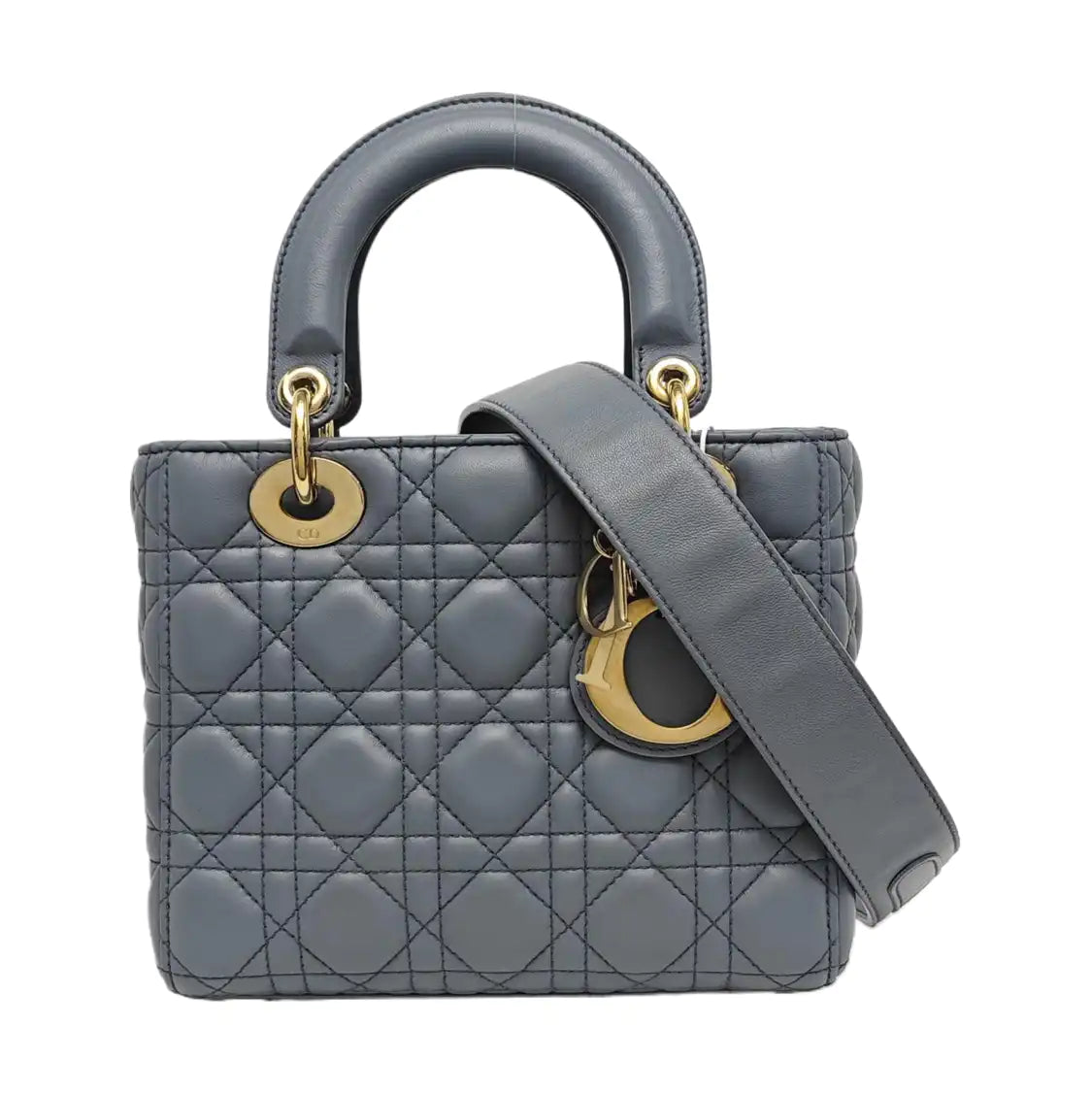 DIOR Lady Dior Small Light Blue Lamb Skin Quilted Diagonal Bag 4-Compartment Single Shoulder Bag Crossbody Handbag with Gold Hardware and Removable Shoulder Strap-(SKU)-967022715