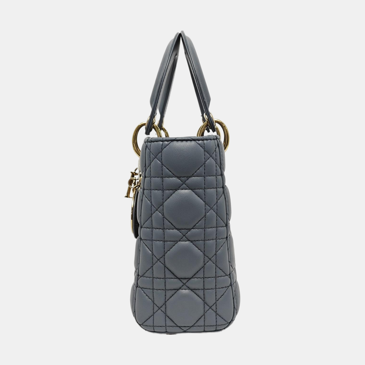 DIOR Lady Dior Small Light Blue Lamb Skin Quilted Diagonal Bag 4-Compartment Single Shoulder Bag Crossbody Handbag with Gold Hardware and Removable Shoulder Strap-(SKU)-967022715