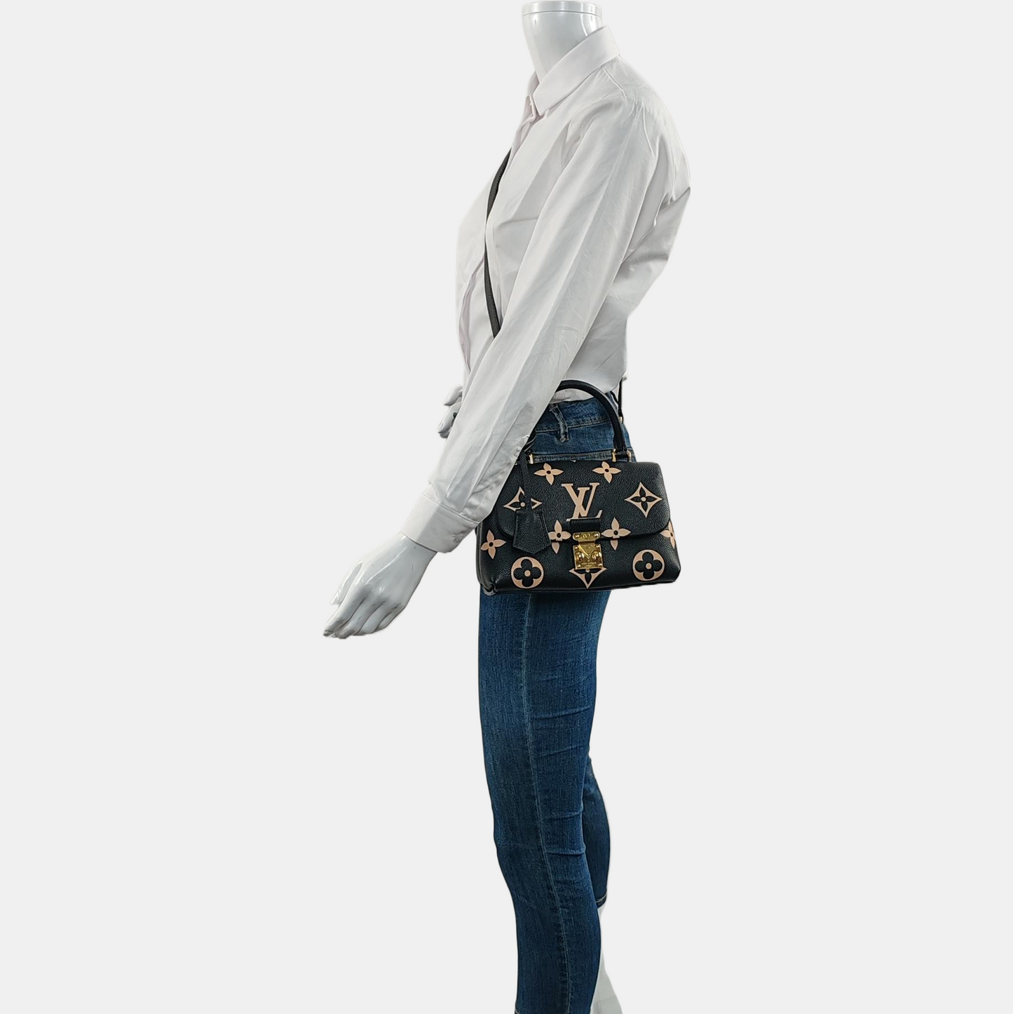 LOUIS VUITTON MADELEINE black leather Monogram embossed crossbody bag handbag shoulder bag complete accessories-(SKU)-946944708