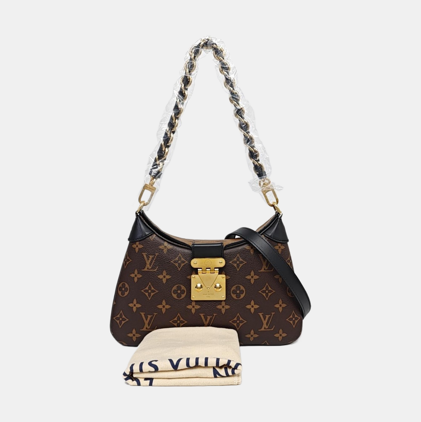 LOUIS VUITTON TWINNY Brown Coated Canvas Monogram Shoulder Bag, Crossbody, Handle Bag with Two Detachable Straps, Golden Hardware-(SKU)-967055617