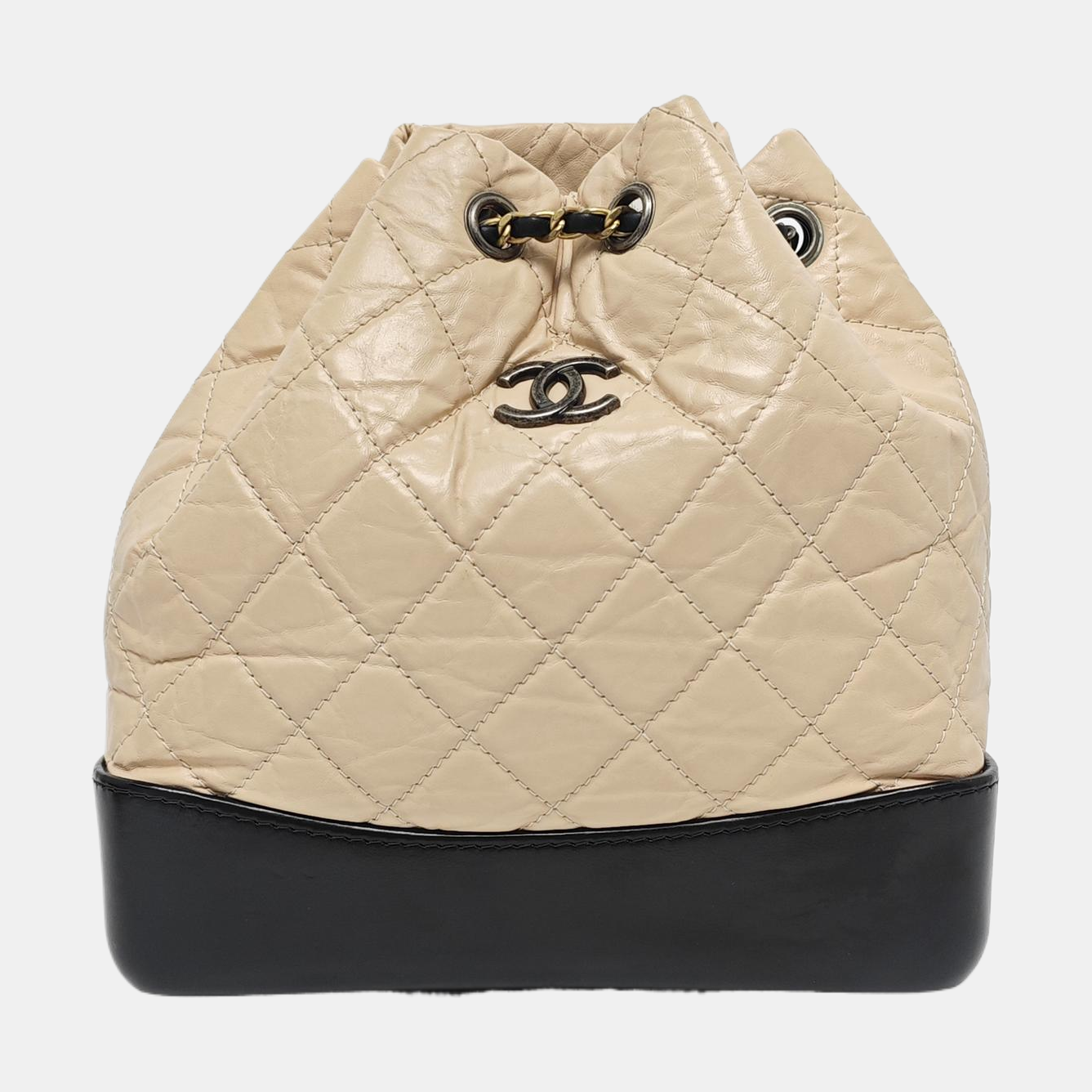 CHANEL GABRIELLE small size beige leather quilted Gabrielle bag, backpack with gold and silver hardware and 26 chain links-(SKU)-967131520
