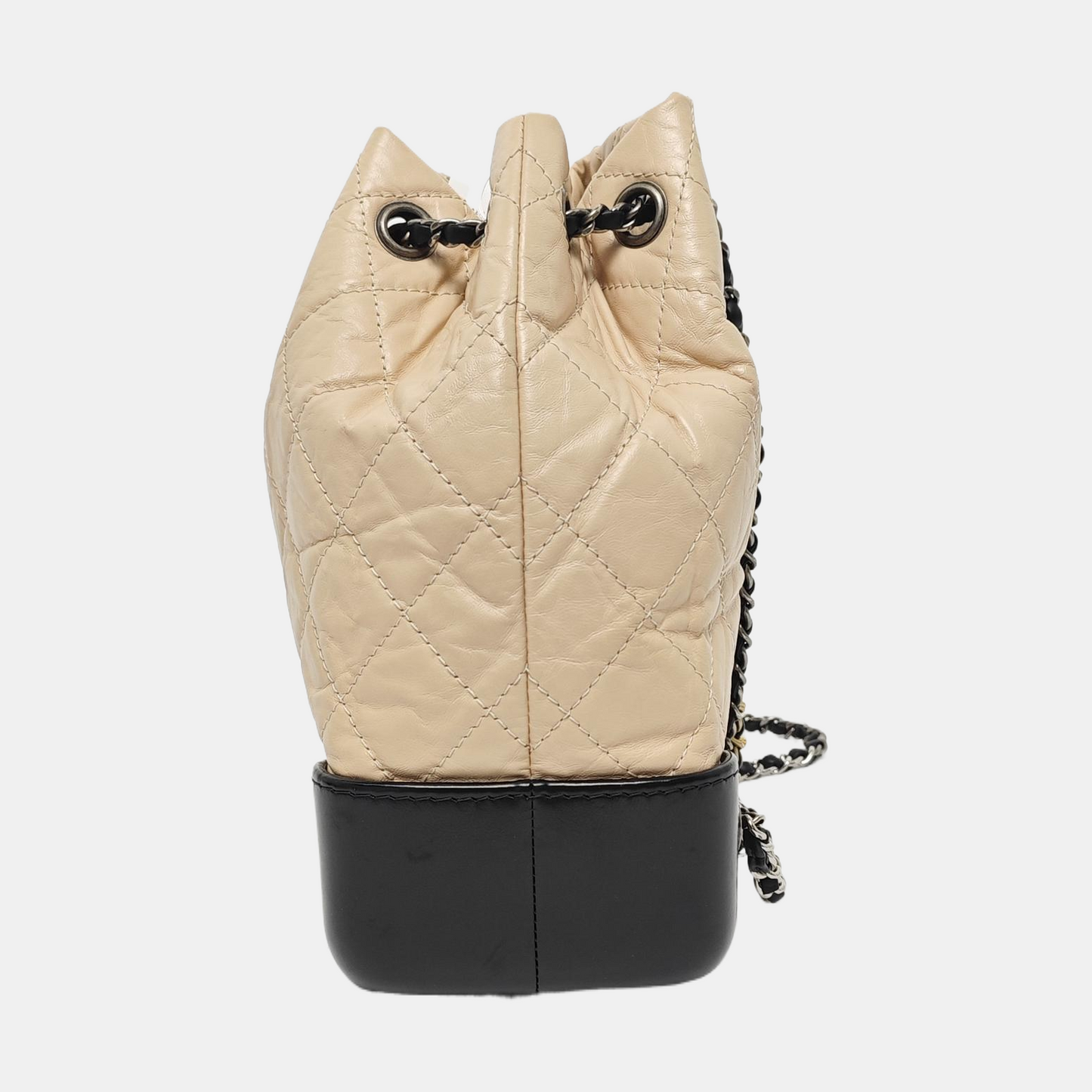 CHANEL GABRIELLE small size beige leather quilted Gabrielle bag, backpack with gold and silver hardware and 26 chain links-(SKU)-967131520