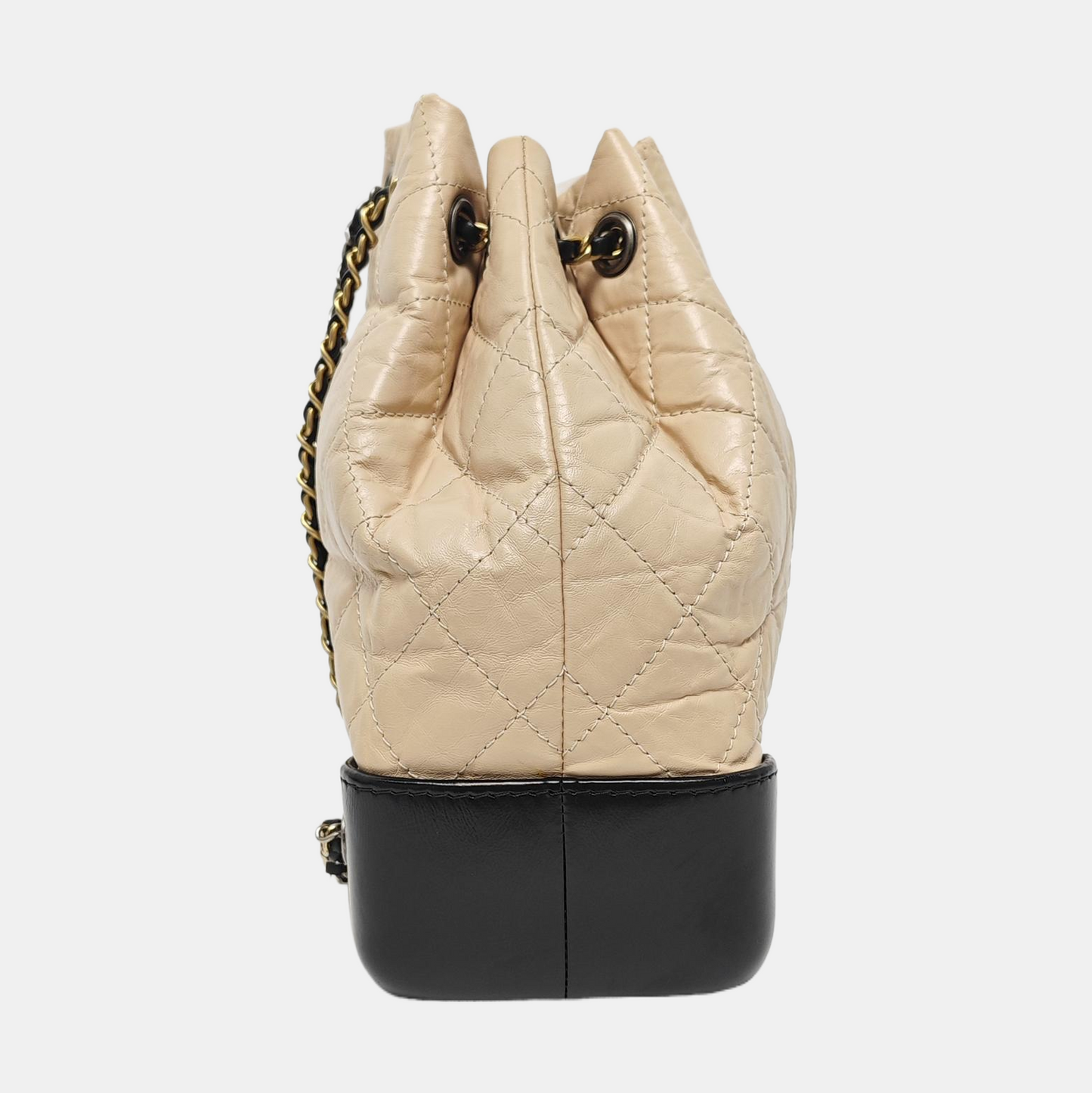 CHANEL GABRIELLE small size beige leather quilted Gabrielle bag, backpack with gold and silver hardware and 26 chain links-(SKU)-967131520