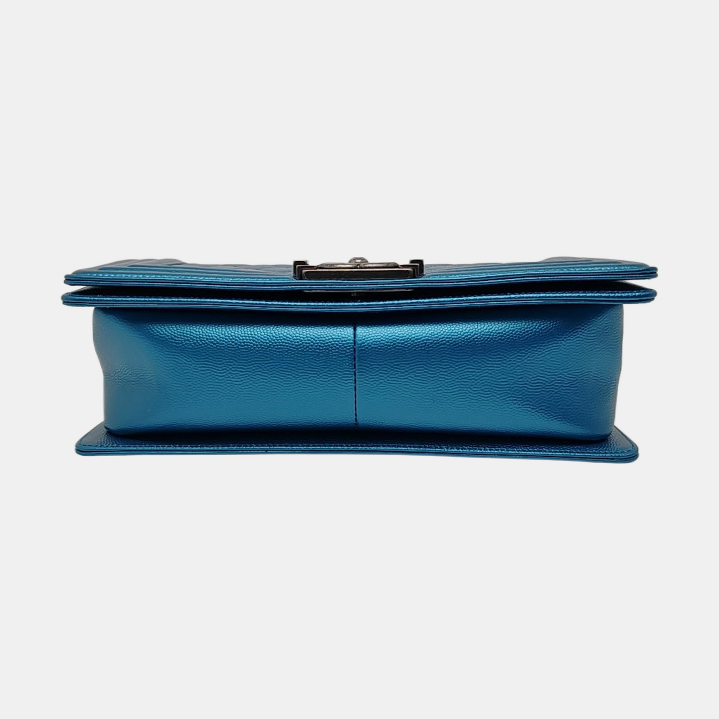 CHANEL BOY CHANEL Blue Quilted Calfskin Monogram Shoulder Bag, Crossbody with Detachable Strap, Ruthenium-Colored Hardware, 24 Clasps-(SKU)-967190890