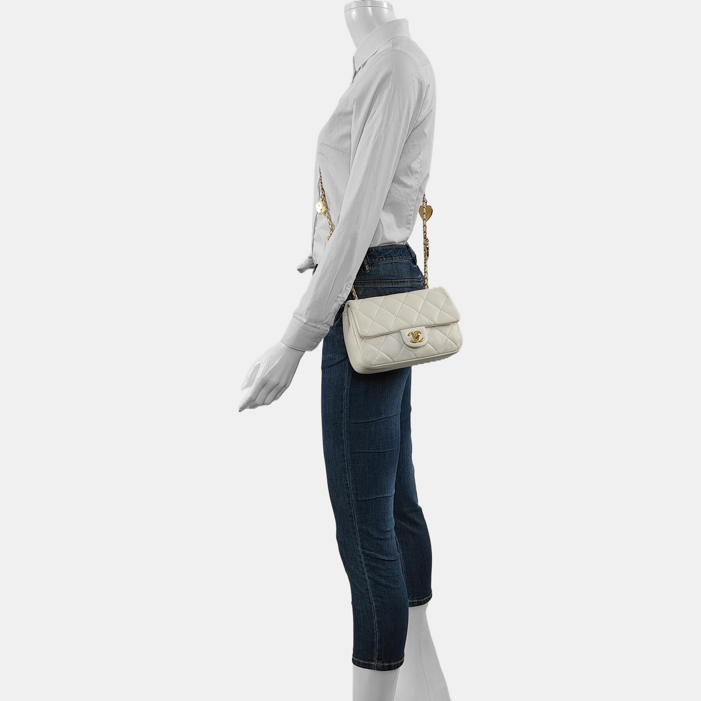CHANEL CLASSIC FLAP Mini White Lamb Skin Quilted Crossbody Shoulder Bag with Gold Hardware-(SKU)-967034781