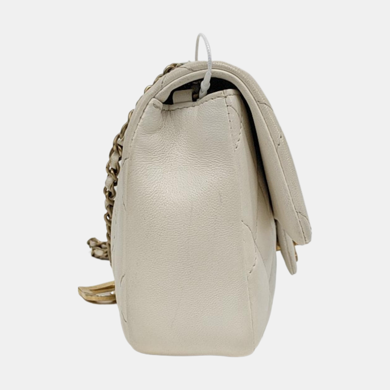 CHANEL CLASSIC FLAP Mini White Lamb Skin Quilted Crossbody Shoulder Bag with Gold Hardware-(SKU)-967034781