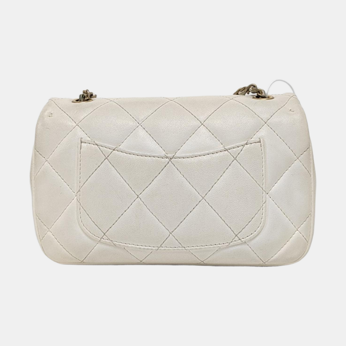 CHANEL CLASSIC FLAP Mini White Lamb Skin Quilted Crossbody Shoulder Bag with Gold Hardware-(SKU)-967034781