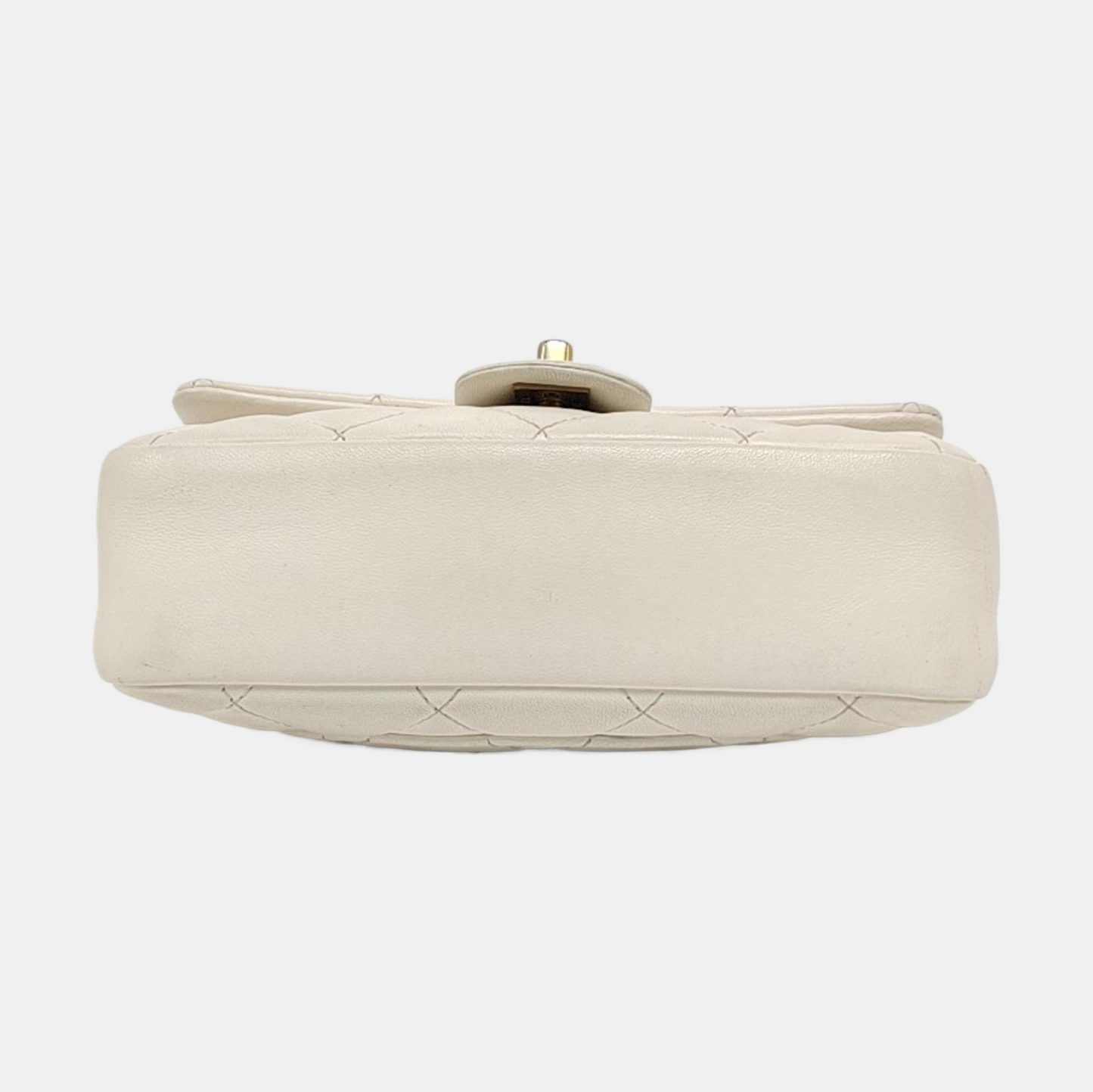 CHANEL CLASSIC FLAP Mini White Lamb Skin Quilted Crossbody Shoulder Bag with Gold Hardware-(SKU)-967034781