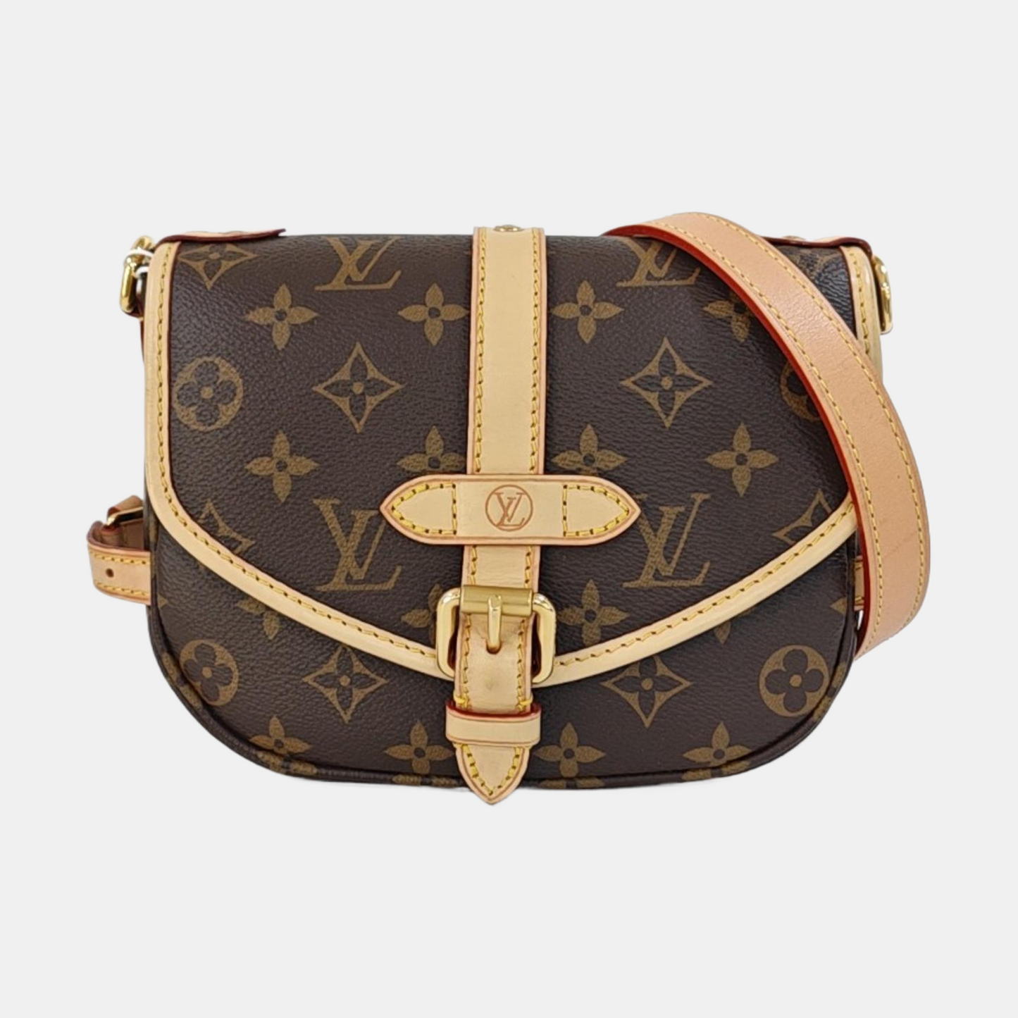 LOUIS VUITTON SAUMUR BB Brown Coated Canvas Monogram Shoulder Bag, Gold Hardware, Removable Shoulder Strap-(SKU)-967083690
