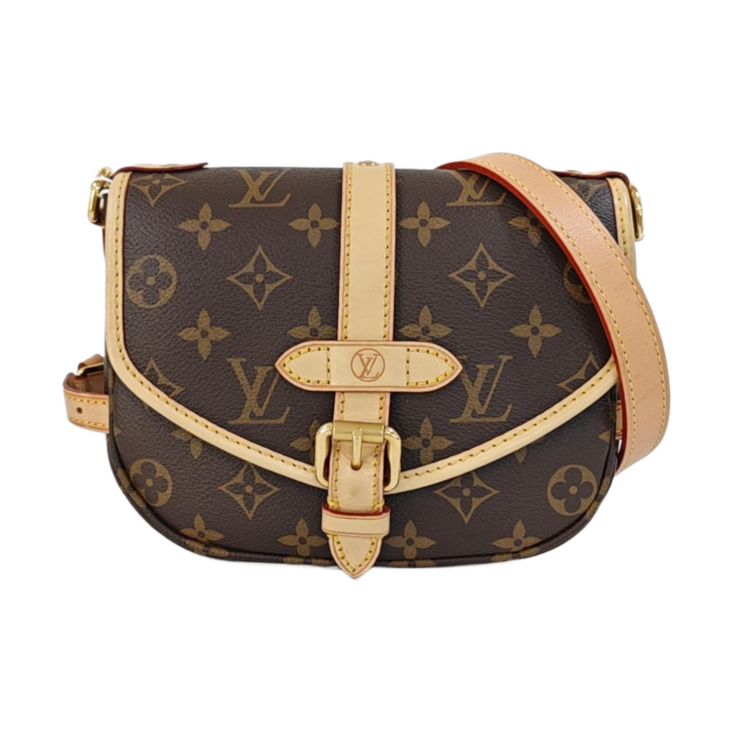 LOUIS VUITTON SAUMUR BB Brown Coated Canvas Monogram Shoulder Bag, Gold Hardware, Removable Shoulder Strap-(SKU)-967083690