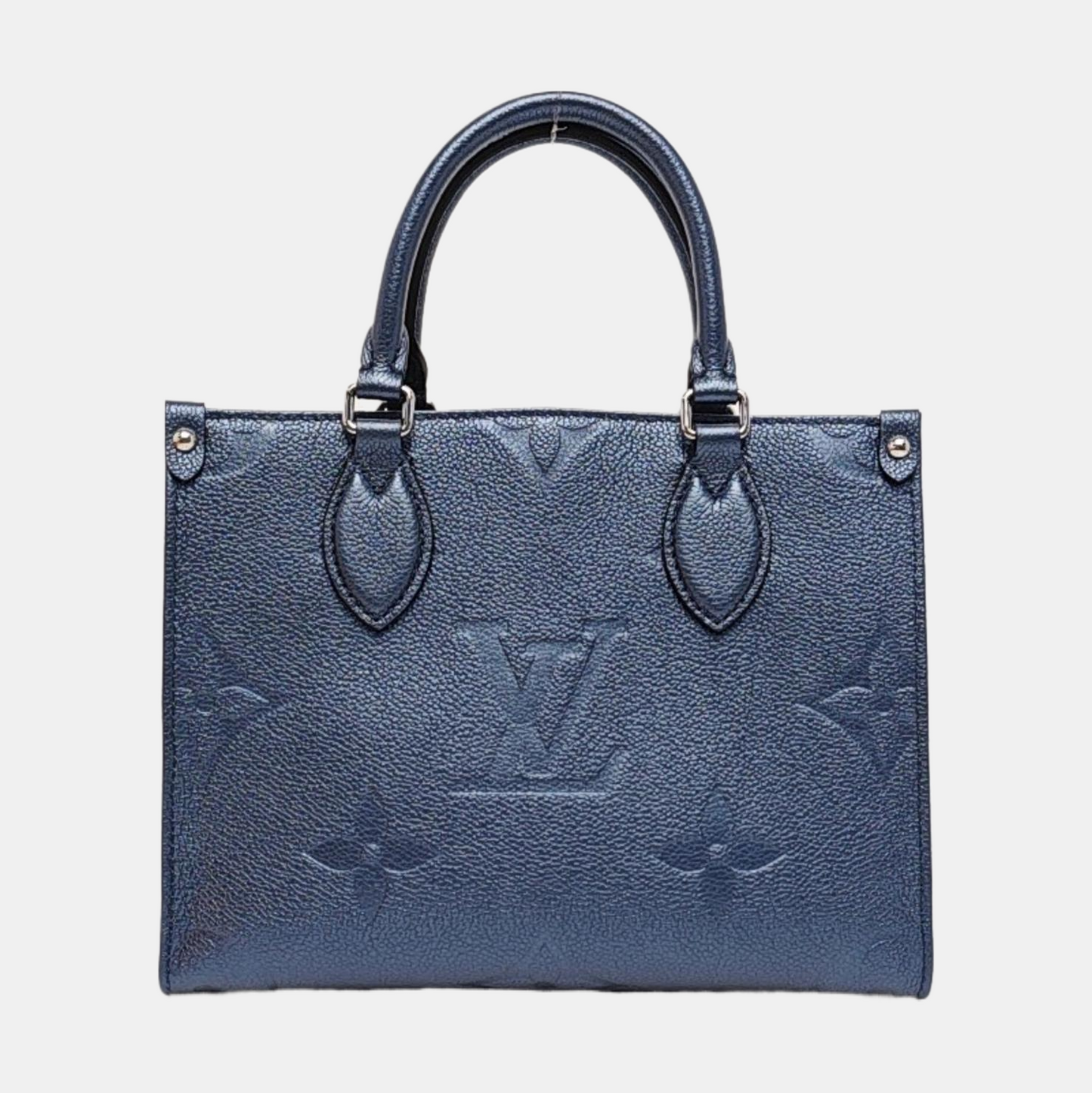 LOUIS VUITTON ONTHEGO Small size blue leather embossed jungle bag crossbody bag shoulder bag handbag with silver hardware and removable shoulder strap complete accessories-(SKU)-966998341