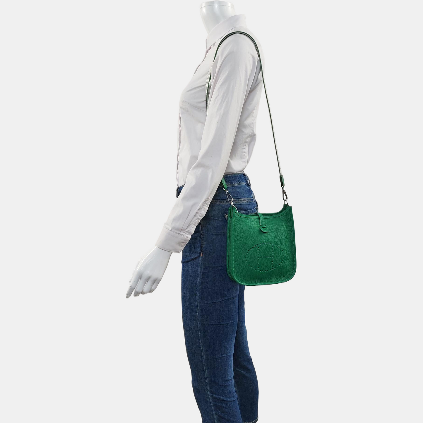HERMÈS Evelyne 17 Cartoon Green Clemence Leather Cutout Shoulder Bag Crossbody Bag Handbag Detachable Strap Silver Hardware W Stamp Complete Accessories-(SKU)-967059871