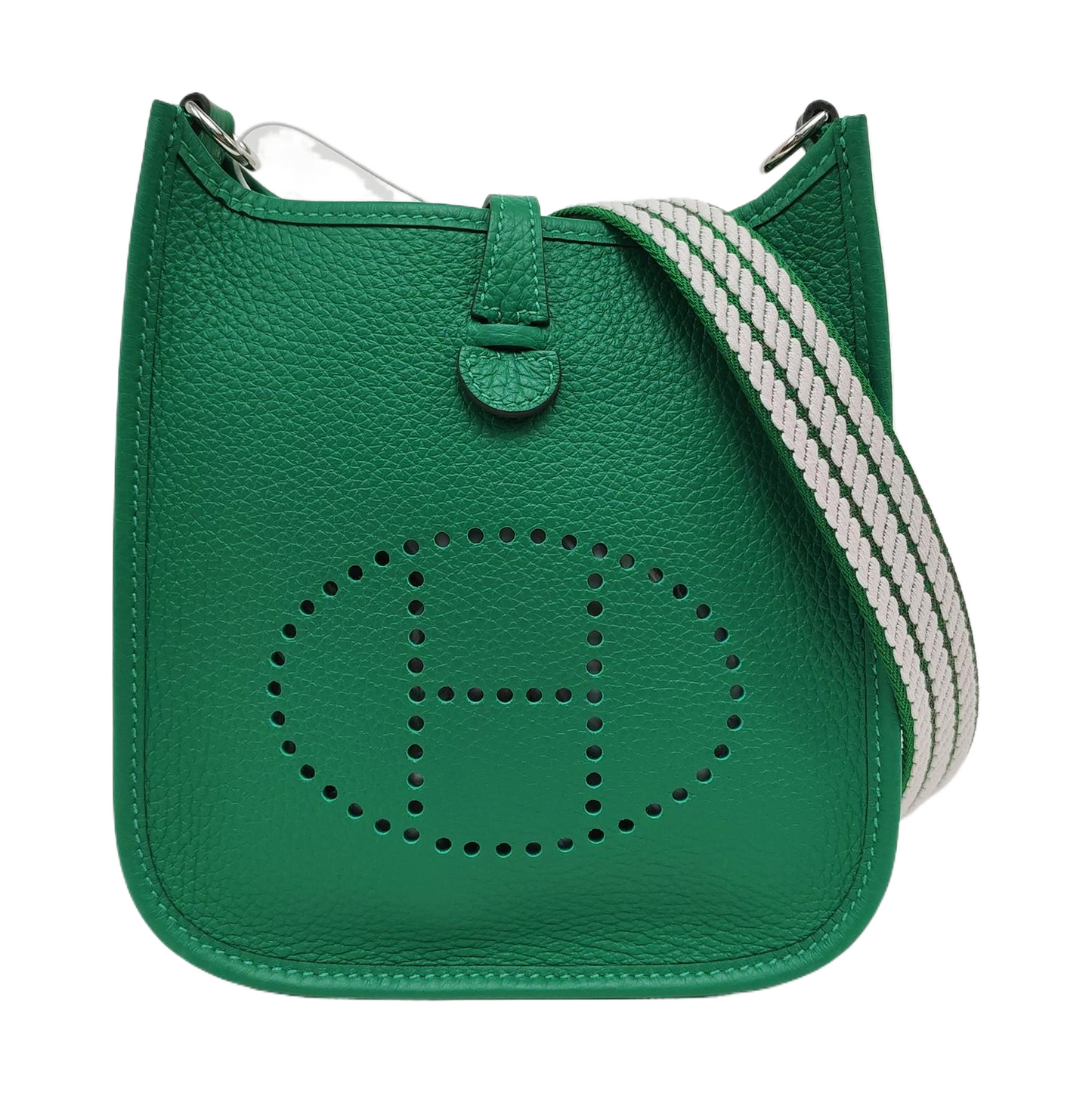HERMÈS Evelyne 17 Cartoon Green Clemence Leather Cutout Shoulder Bag Crossbody Bag Handbag Detachable Strap Silver Hardware W Stamp Complete Accessories-(SKU)-967059871