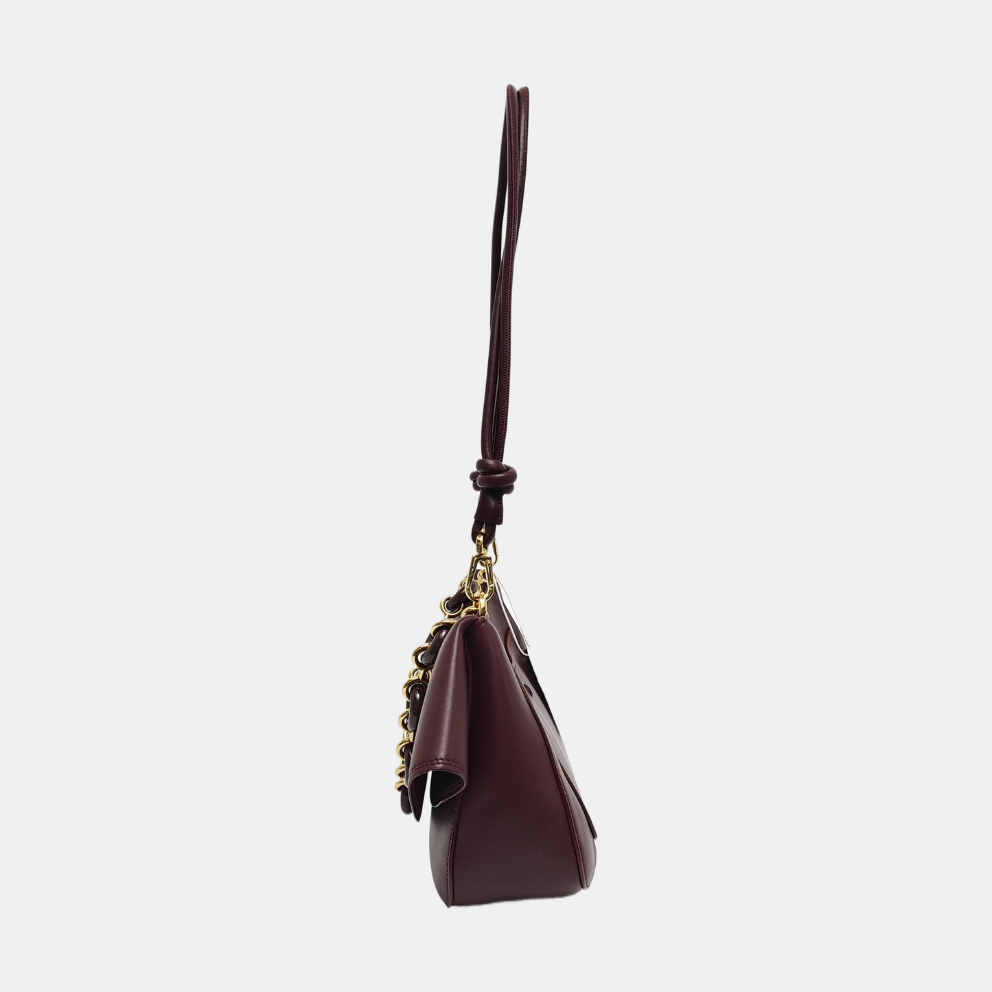 LOEWE Ola Medium Size Burgundy Calf Leather Single Shoulder Bag Golden Hardware Detachable Strap-(SKU)-967585188
